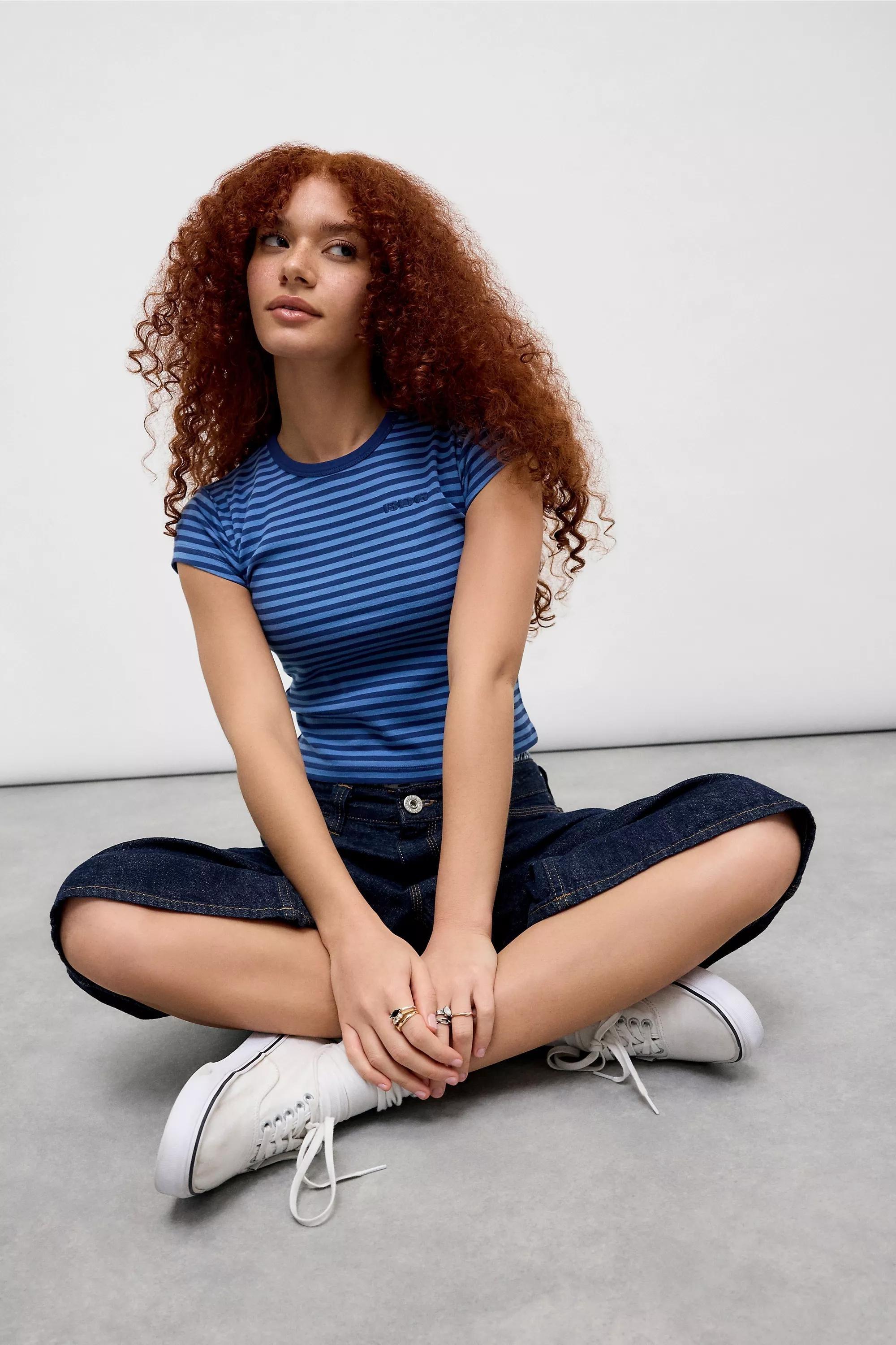 UO Striped Cropped T-Shirt, BLUE, large image number 2