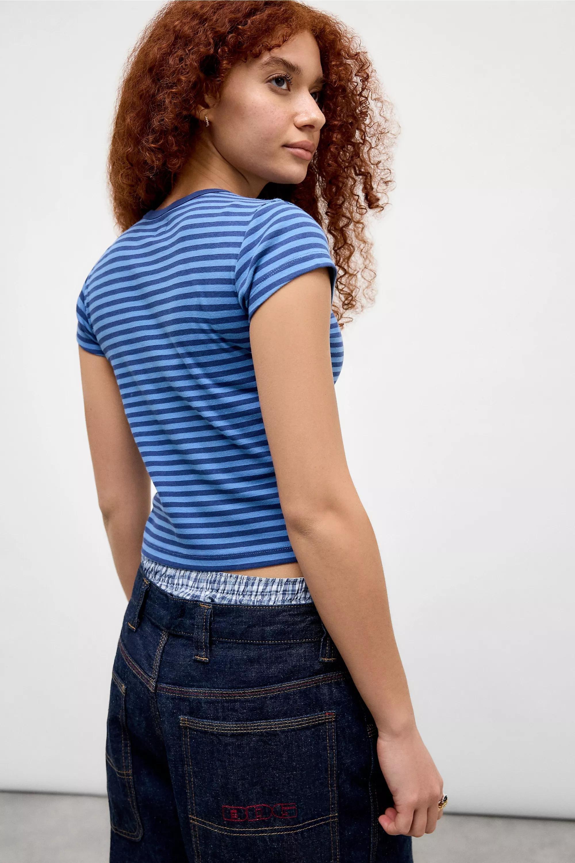 UO Striped Cropped T-Shirt, BLUE, large image number 3