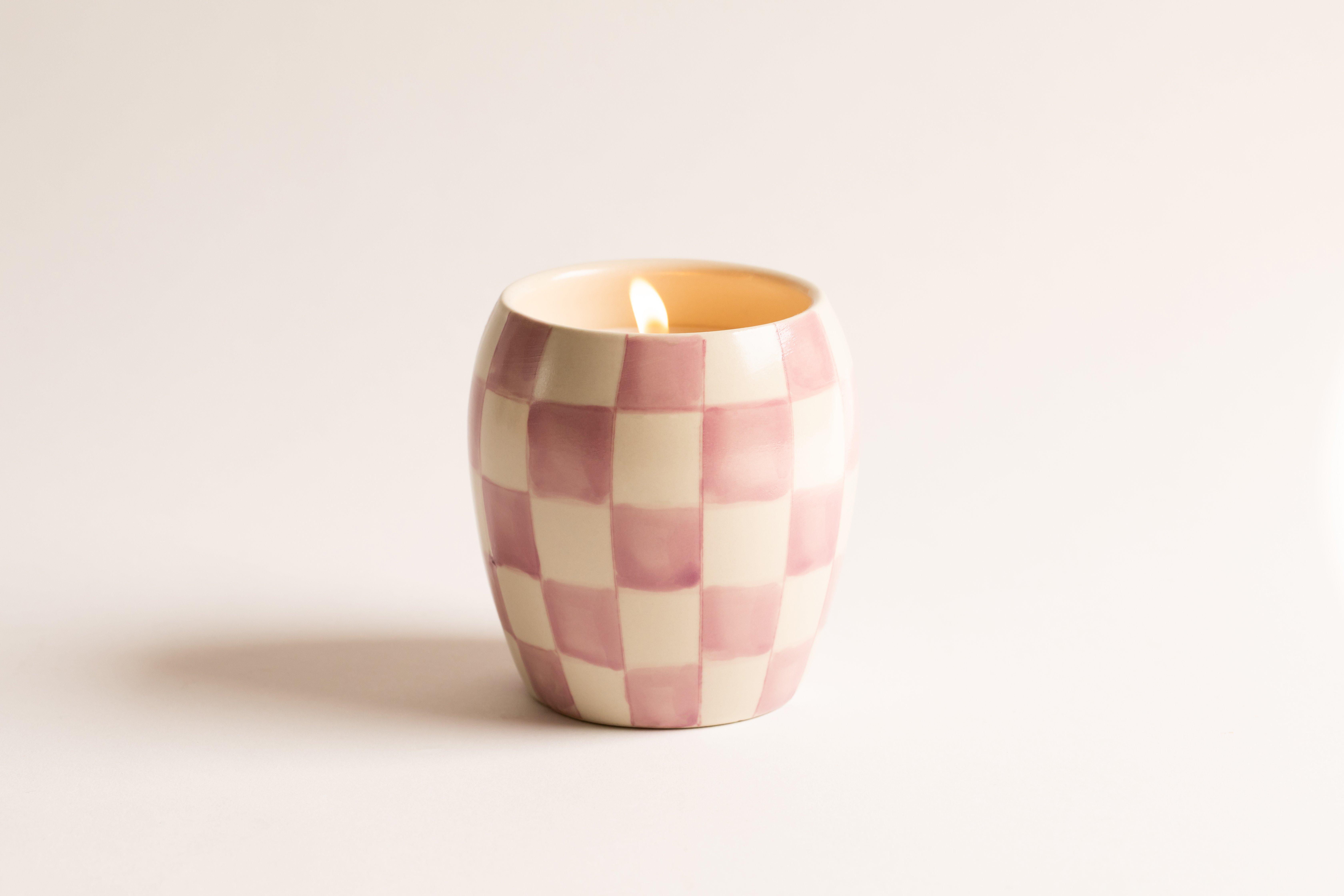 Checkmate 311g Lilac Checkered Porcelain Vessel with Dustcover - Lavender + Mimosa ,Multicolour, A322_02EU, large image number 1