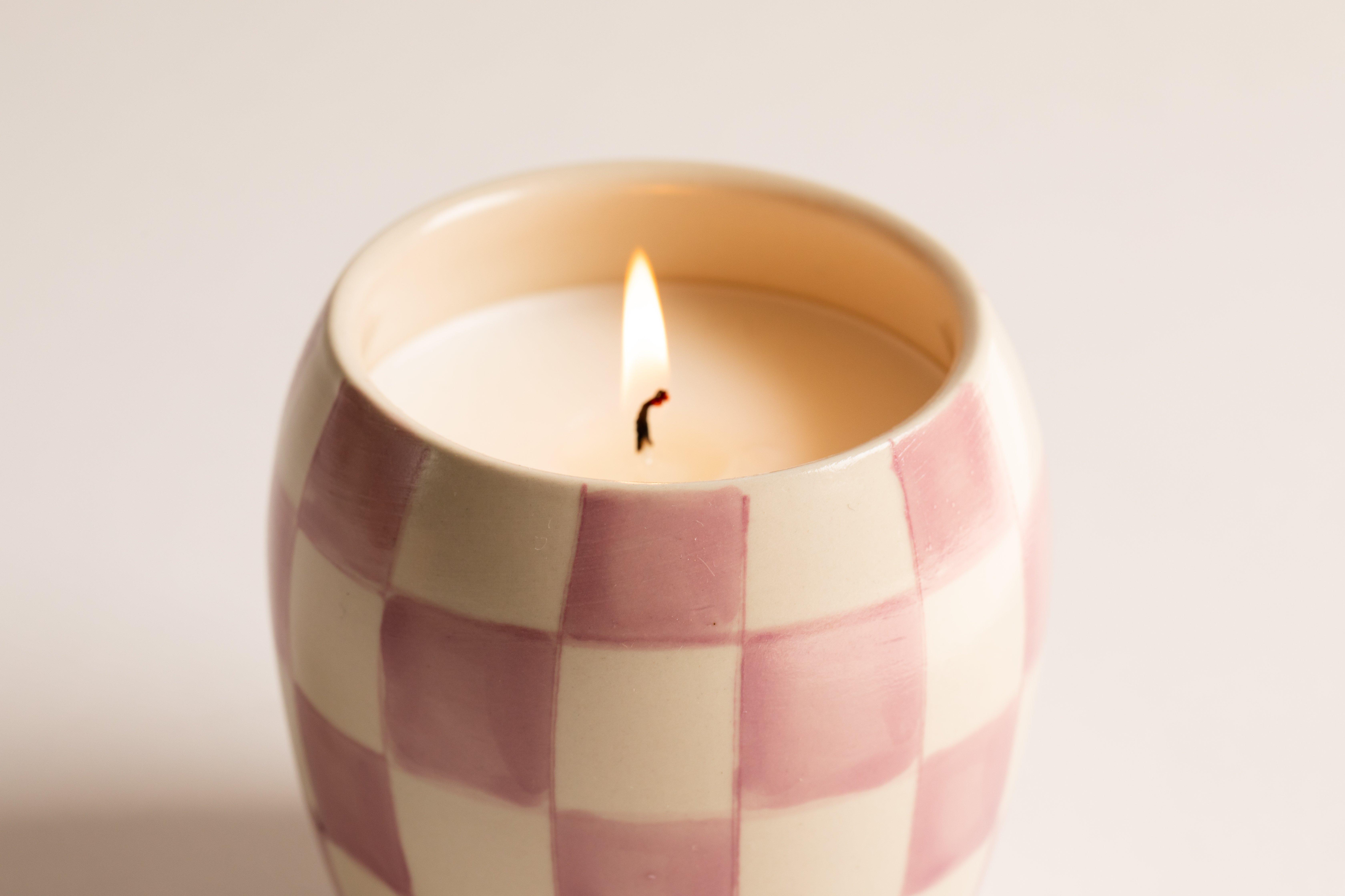 Checkmate 311g Lilac Checkered Porcelain Vessel with Dustcover - Lavender + Mimosa ,Multicolour, A322_02EU, medium