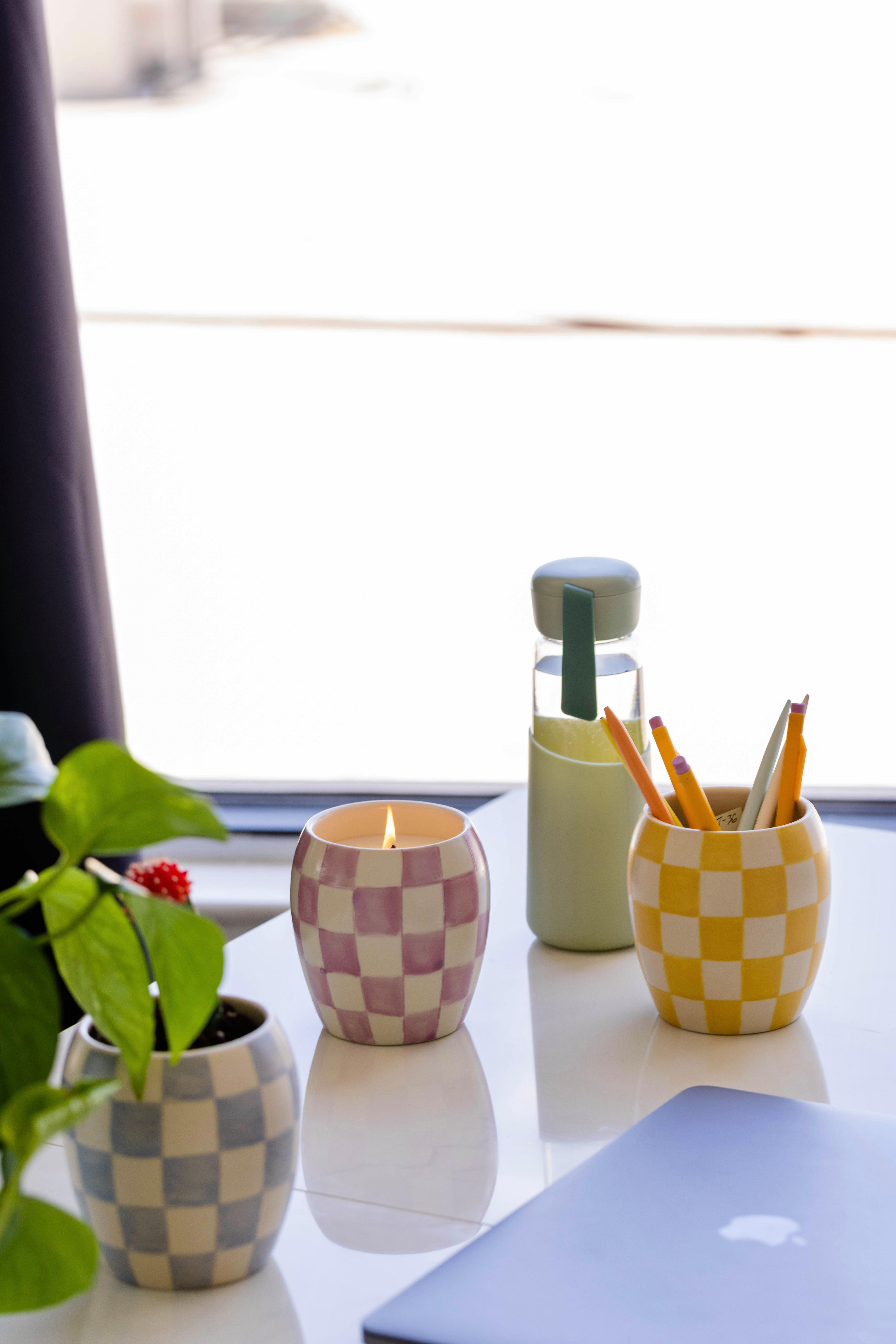 Multicolor Checkmate 311G Light Blue Checkered Porcelain Vessel With Dustcover - Cotton + Teak, A322_101, medium