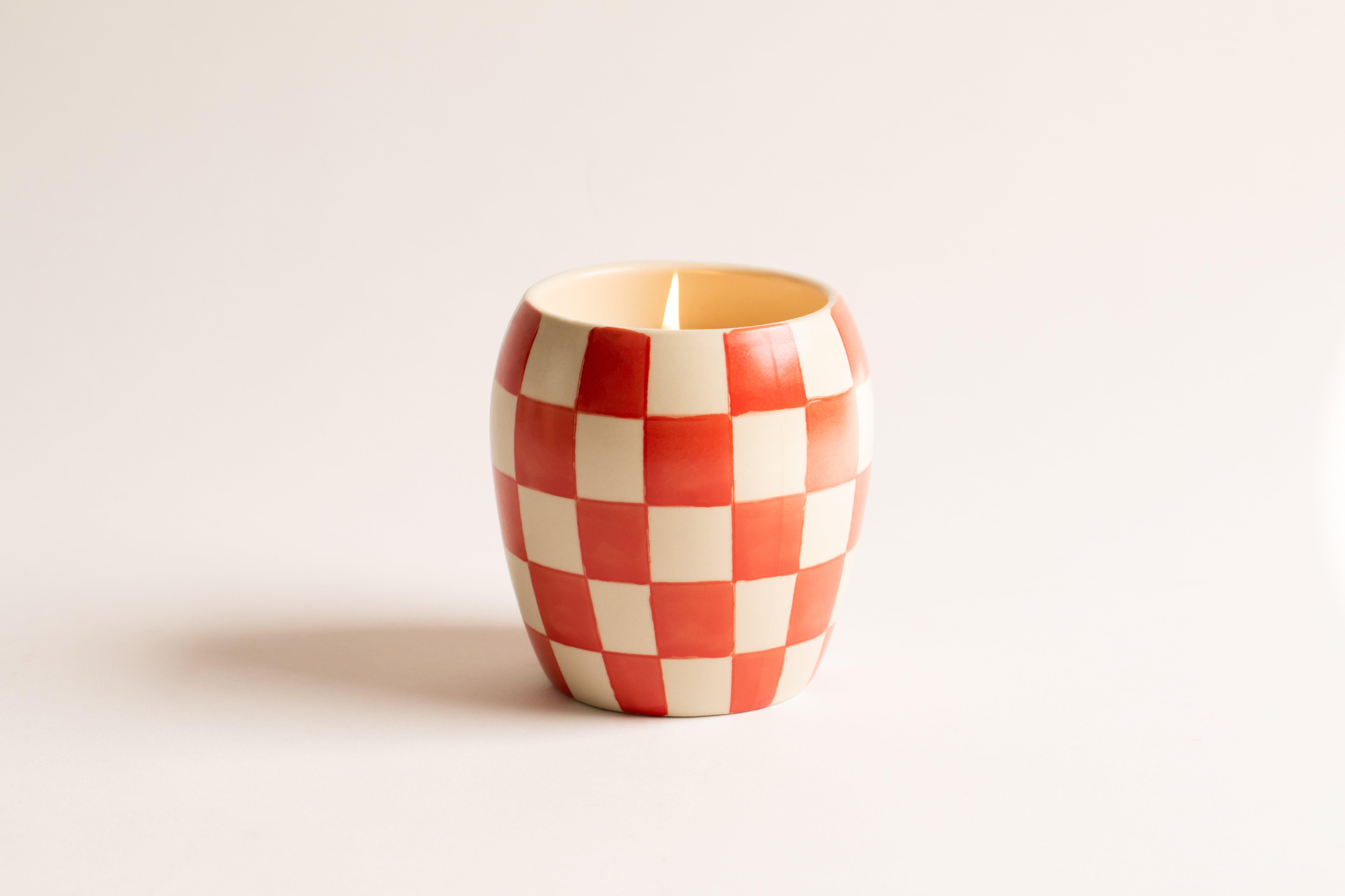Multicolor Checkmate 311G Red Checkered Porcelain Vessel With Dustcover - Rose + Santal, A322_RED, medium