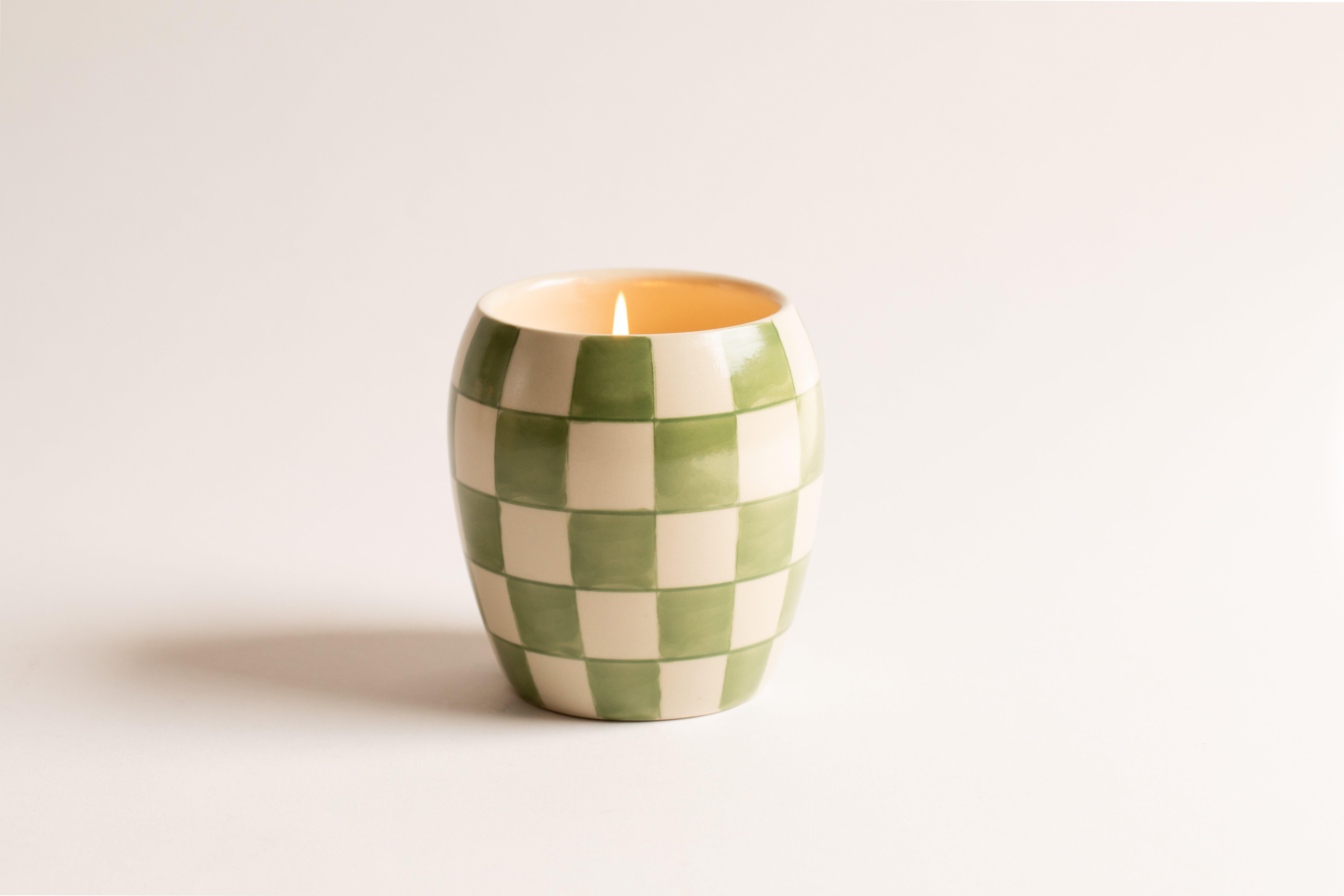 Multicolor Checkmate 311G Sage Checkered Porcelain Vessel With Dustcover - Cactus Flower, A322_1099EU, medium