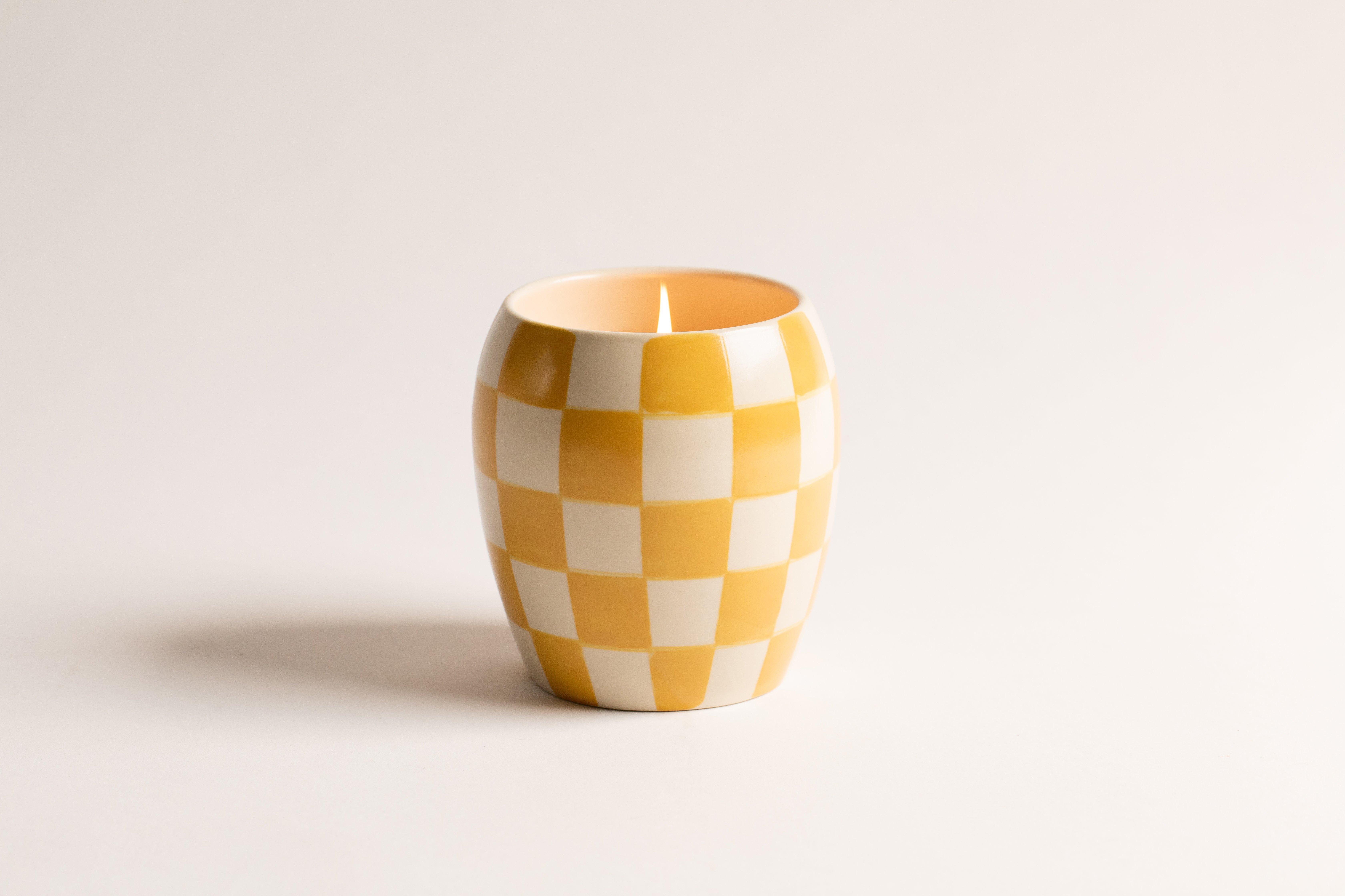 Multicolor Checkmate 311G Orchre Checkered Porcelain Vessel With Dustcover - Golden Amber, A322_OCHRE, large image number 1