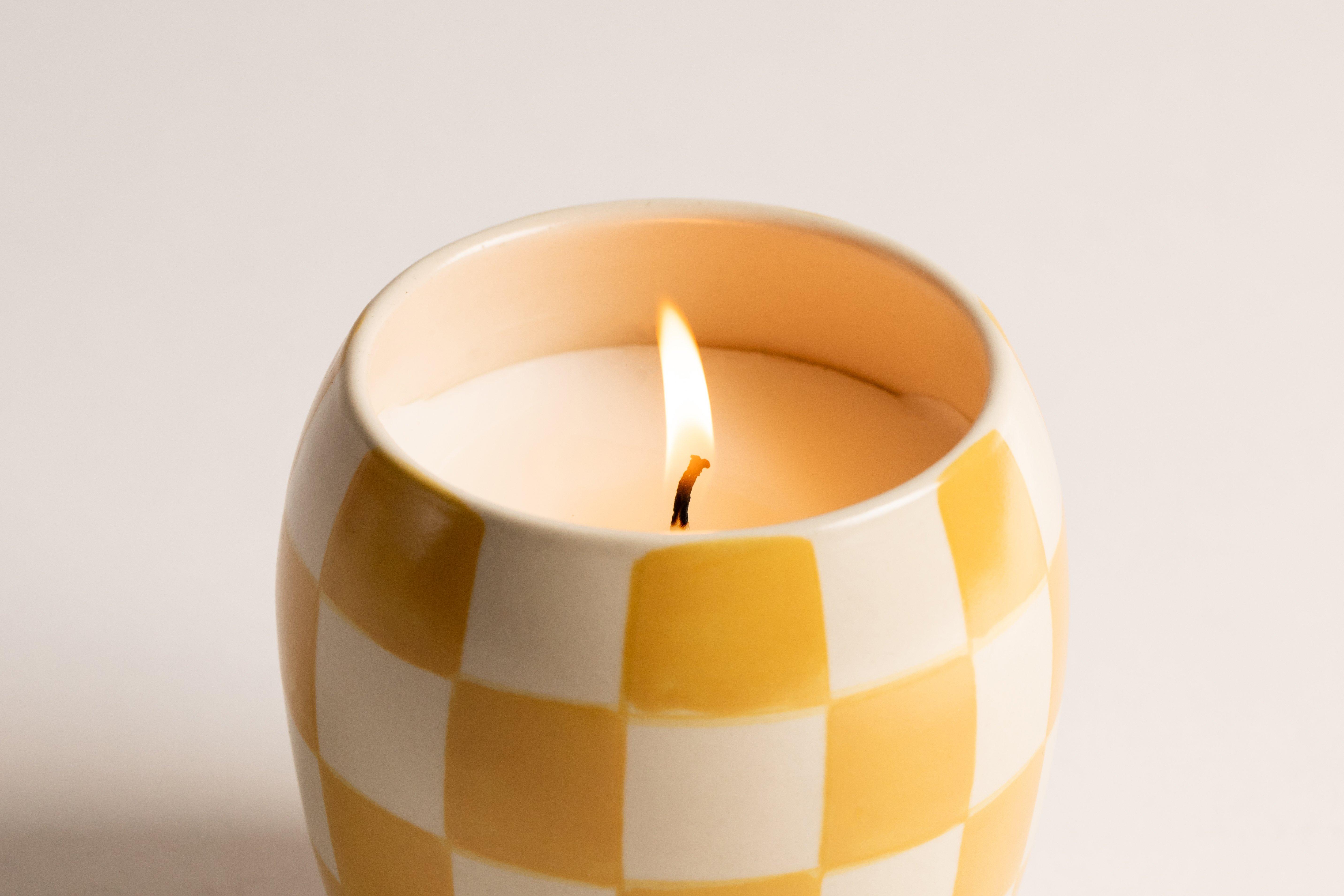 Multicolor Checkmate 311G Orchre Checkered Porcelain Vessel With Dustcover - Golden Amber, A322_OCHRE, medium