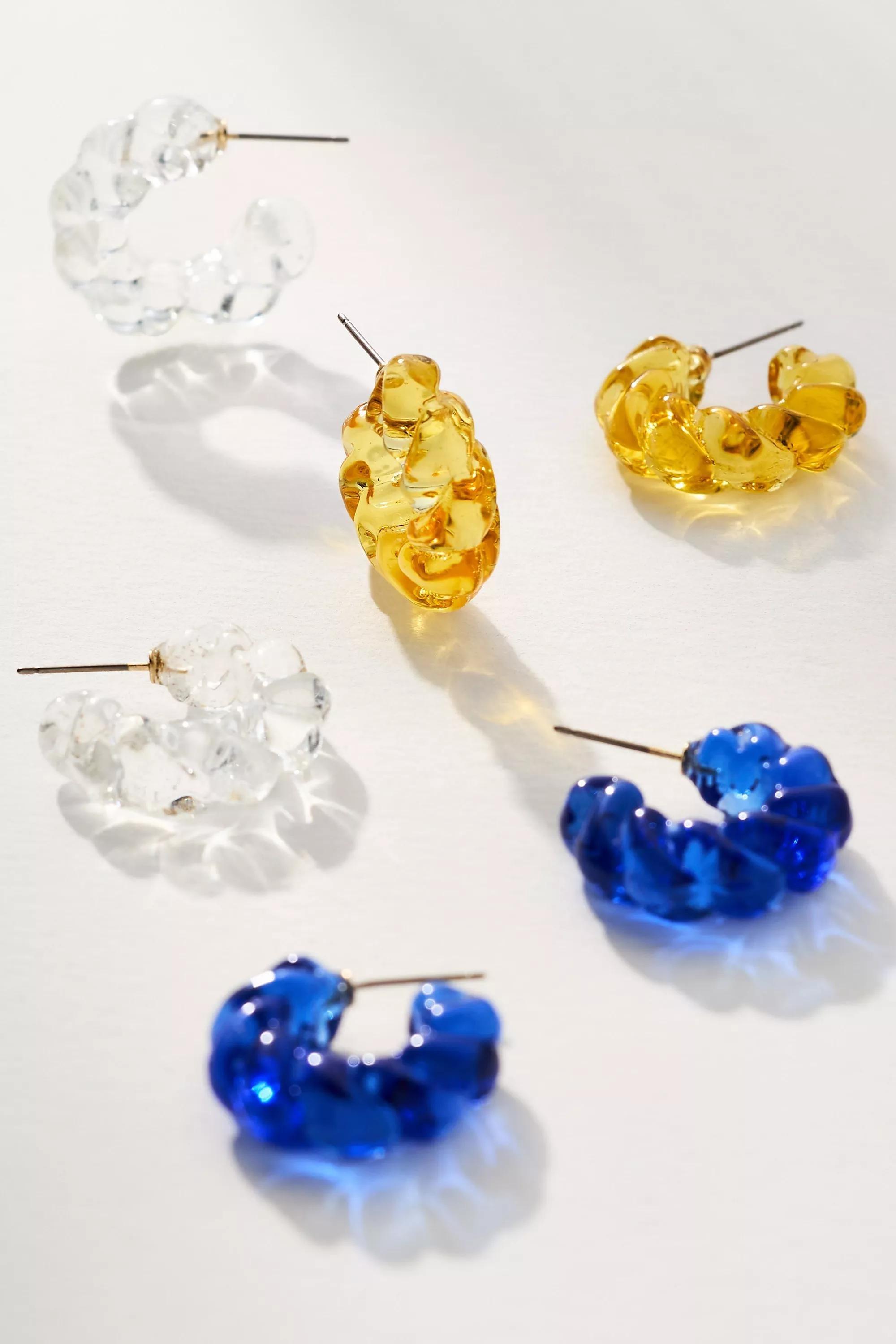 Twisted Glass Hoop Earrings, Blue, A501_0040, large image number 2