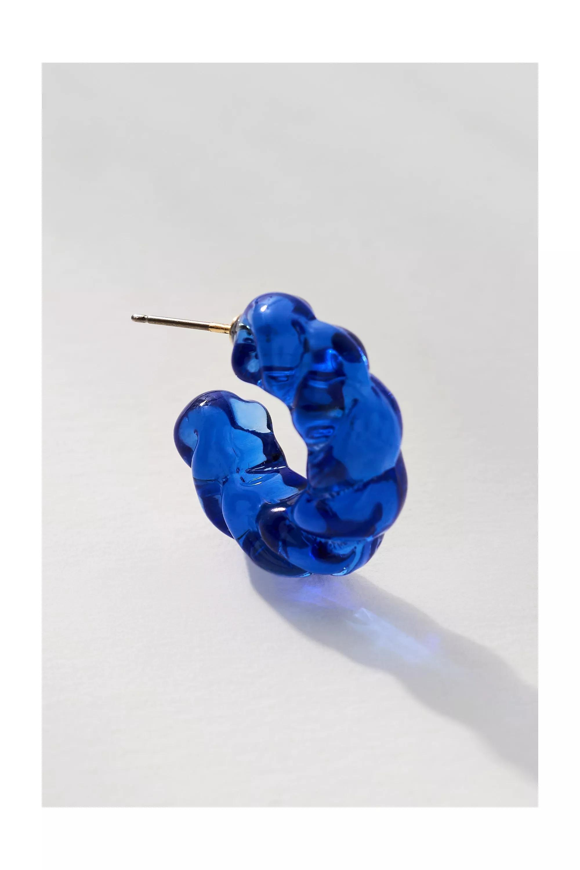 Twisted Glass Hoop Earrings, Blue, A501_0040, large image number 4