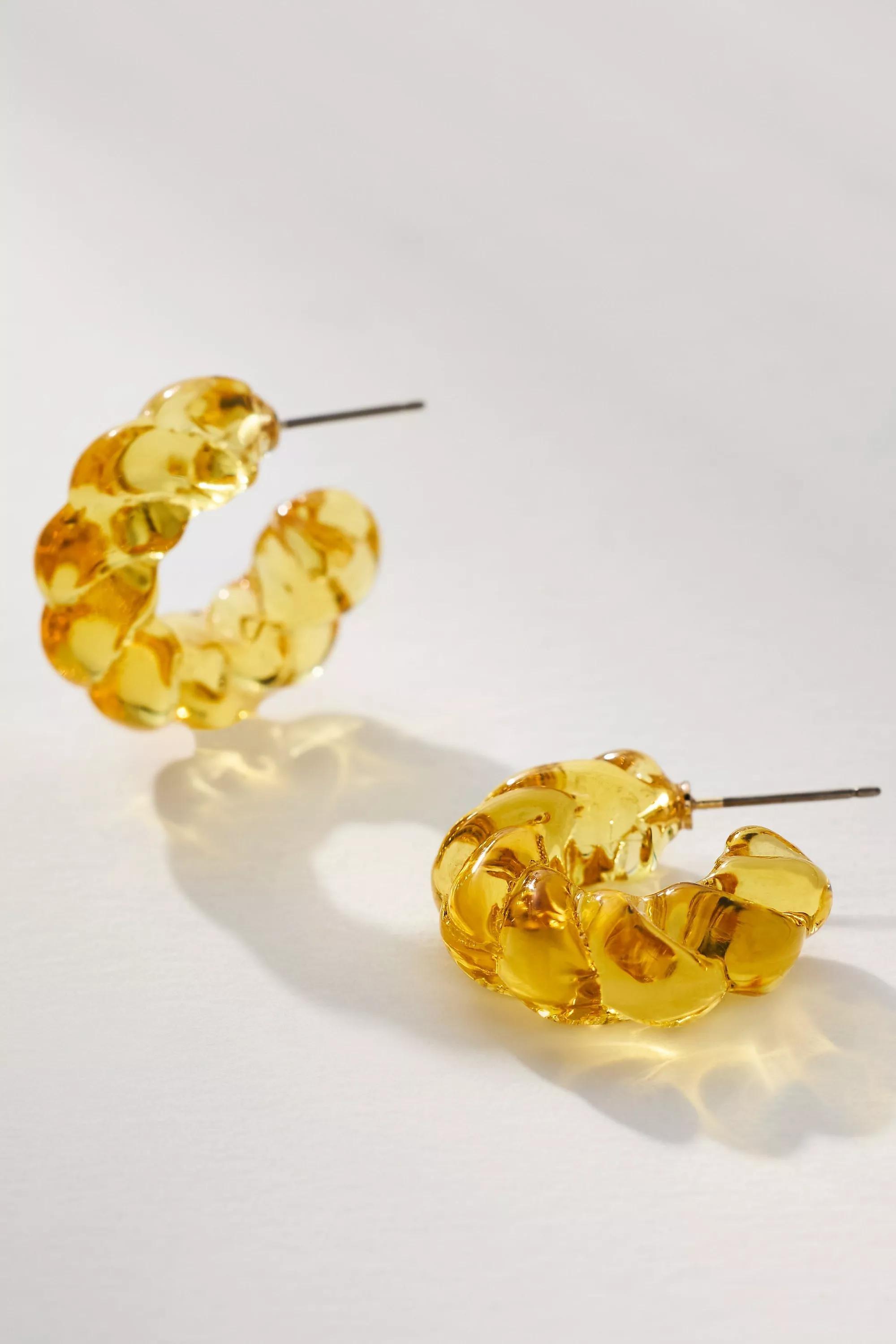 Twisted Glass Hoop Earrings, Yellow, A501_0072, large image number 0