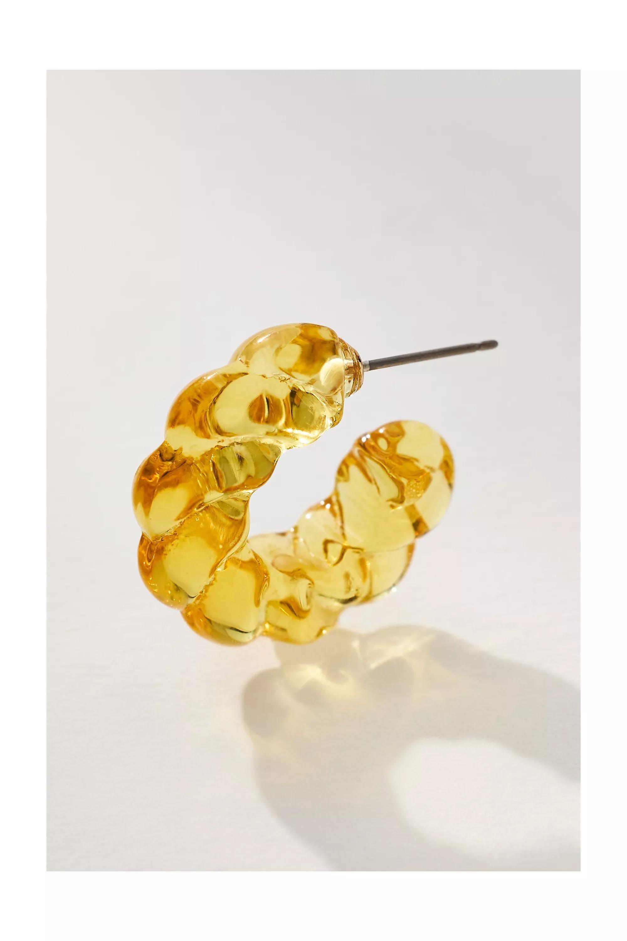 Twisted Glass Hoop Earrings, Yellow, A501_0072, large image number 4