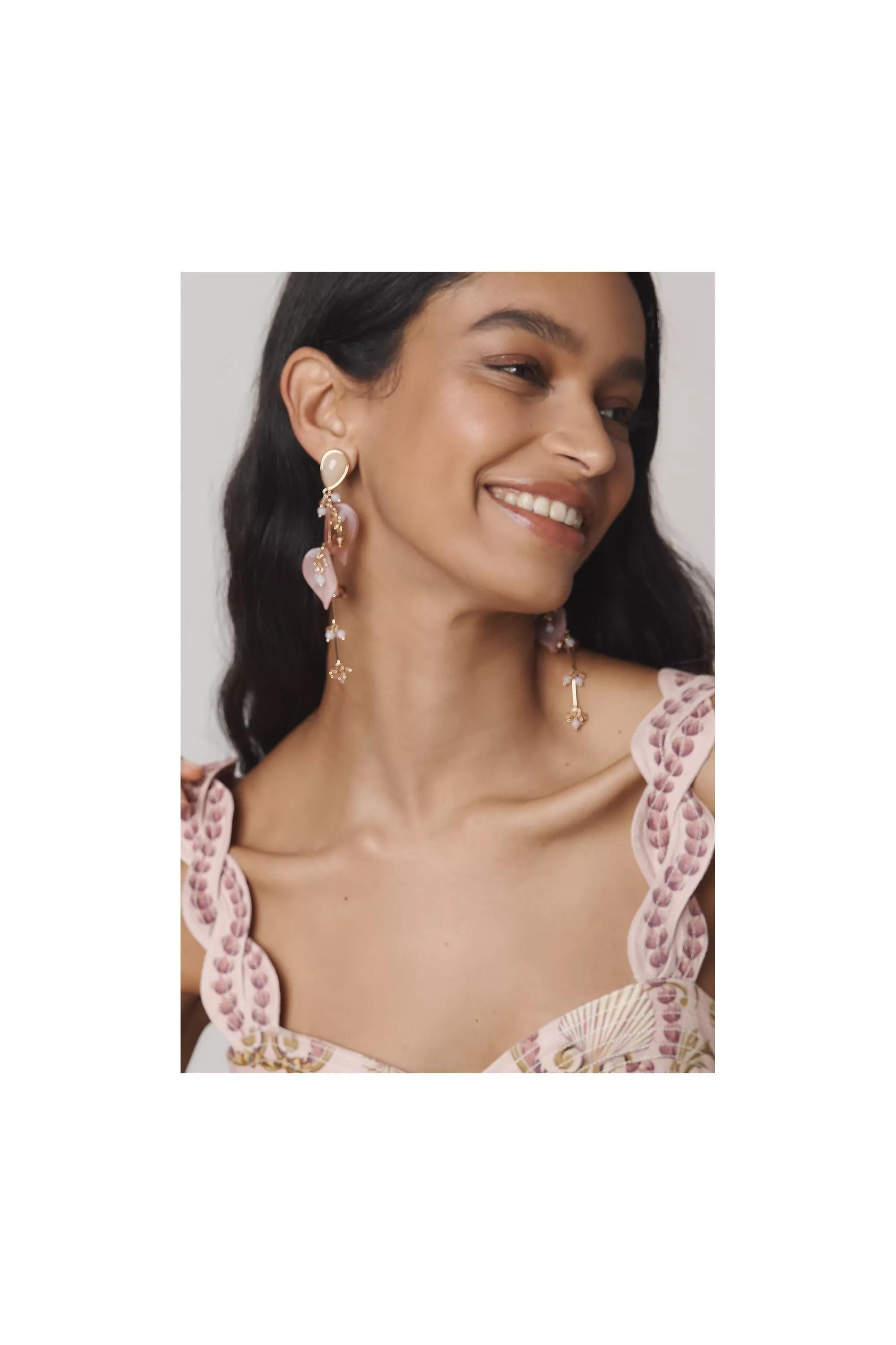 Flutter Floral Drop Earrings, Pink, A501_0066, large image number 0