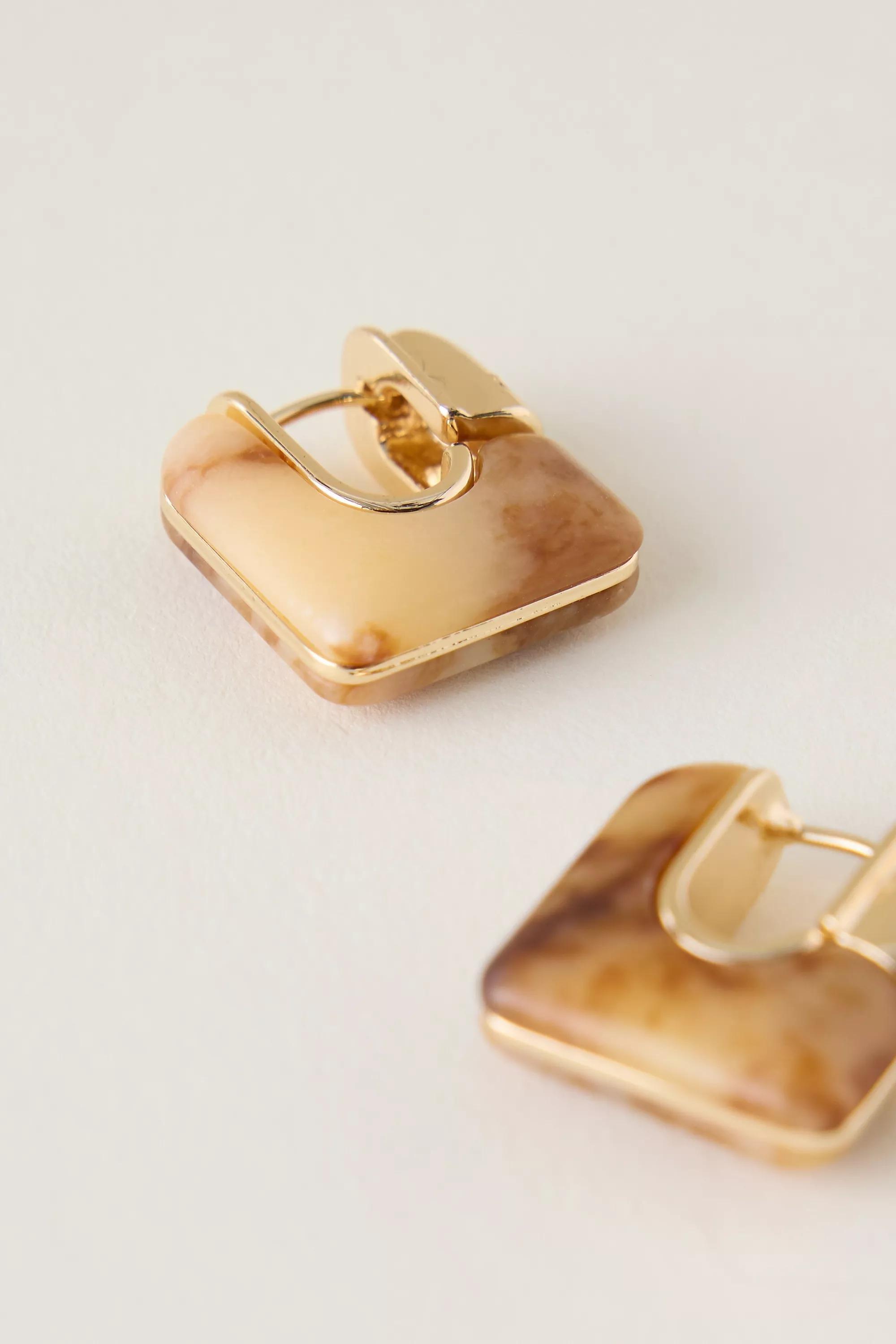 Geo Stone Huggie Hoop Earrings, Gold, A501_0020, medium