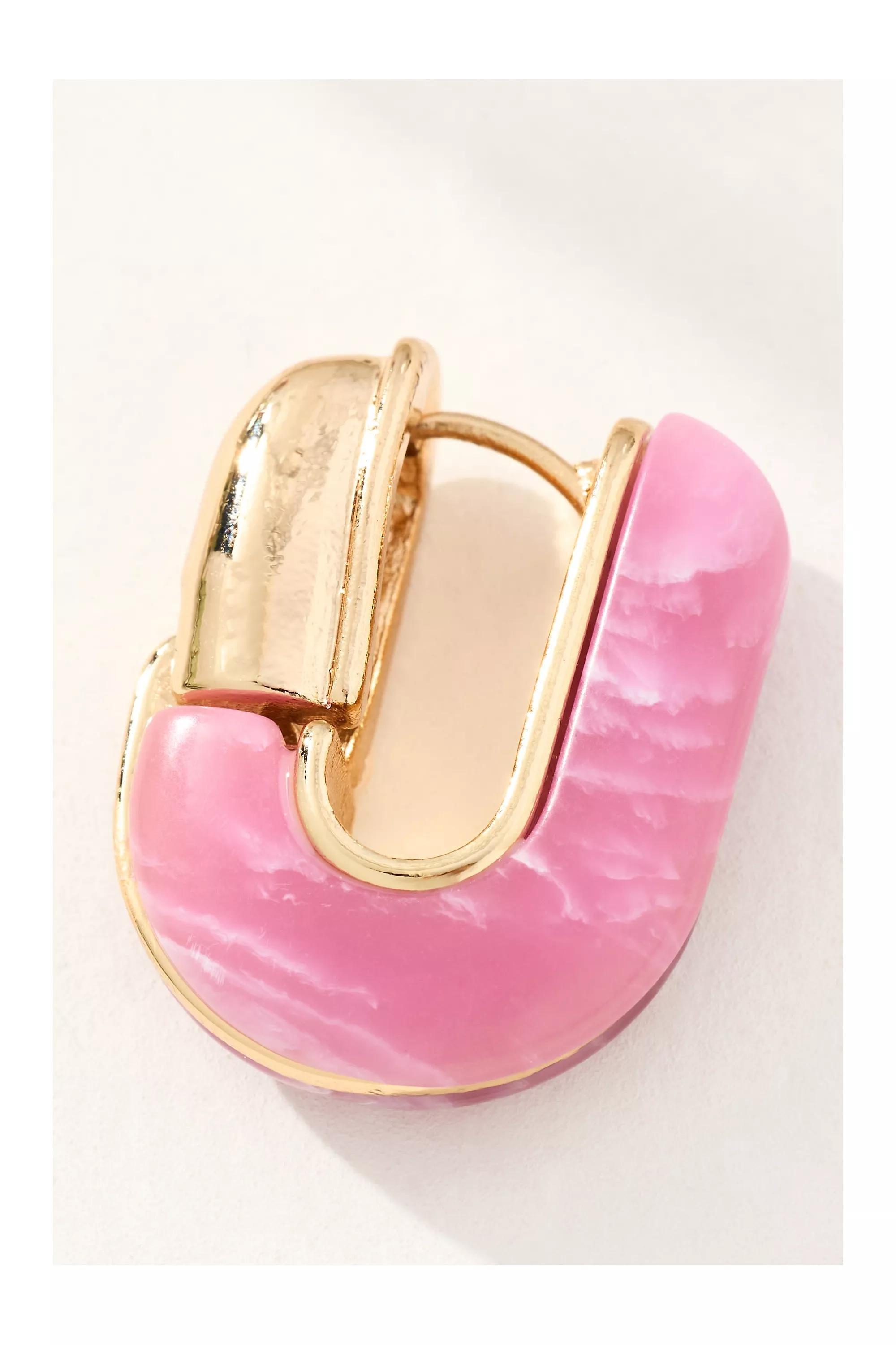 Geo Stone Huggie Hoop Earrings, Pink, A501_0066, large image number 3
