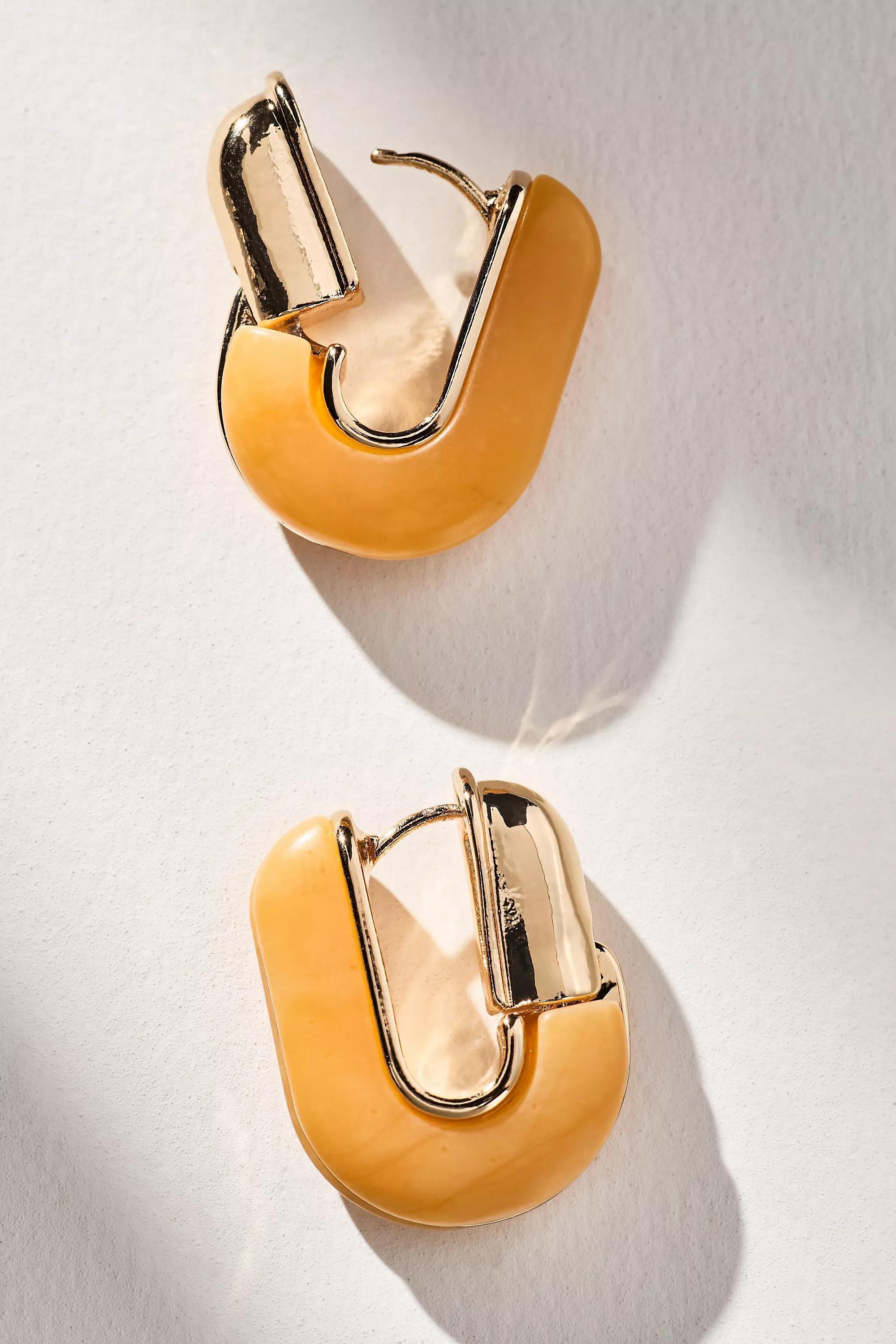 Geo Stone Huggie Hoop Earrings, Orange, A501_0080, large image number 0