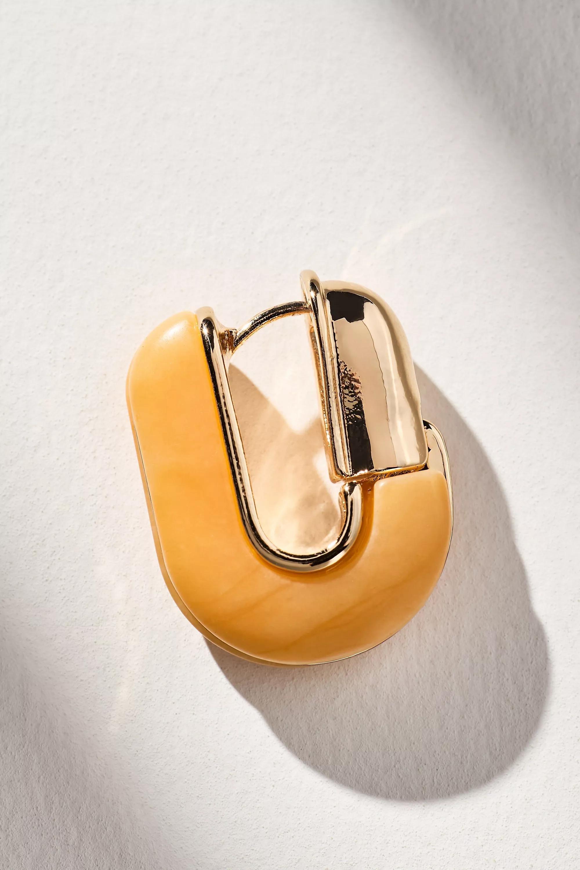 Geo Stone Huggie Hoop Earrings, Orange, A501_0080, large image number 3