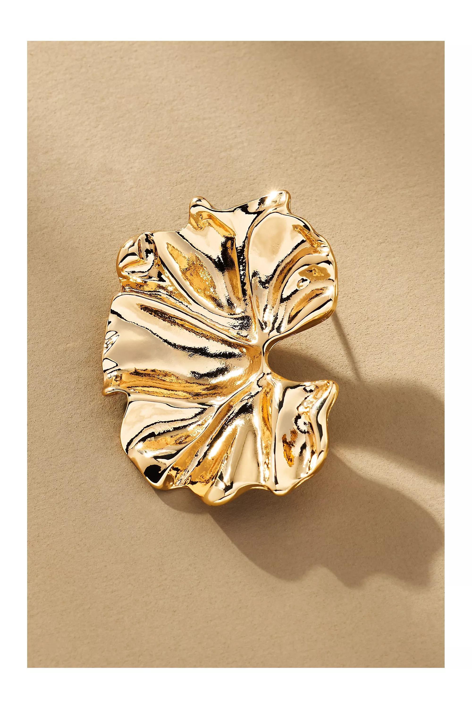 Metal Fluttered Post Earrings, Gold, A501_0070, large image number 2