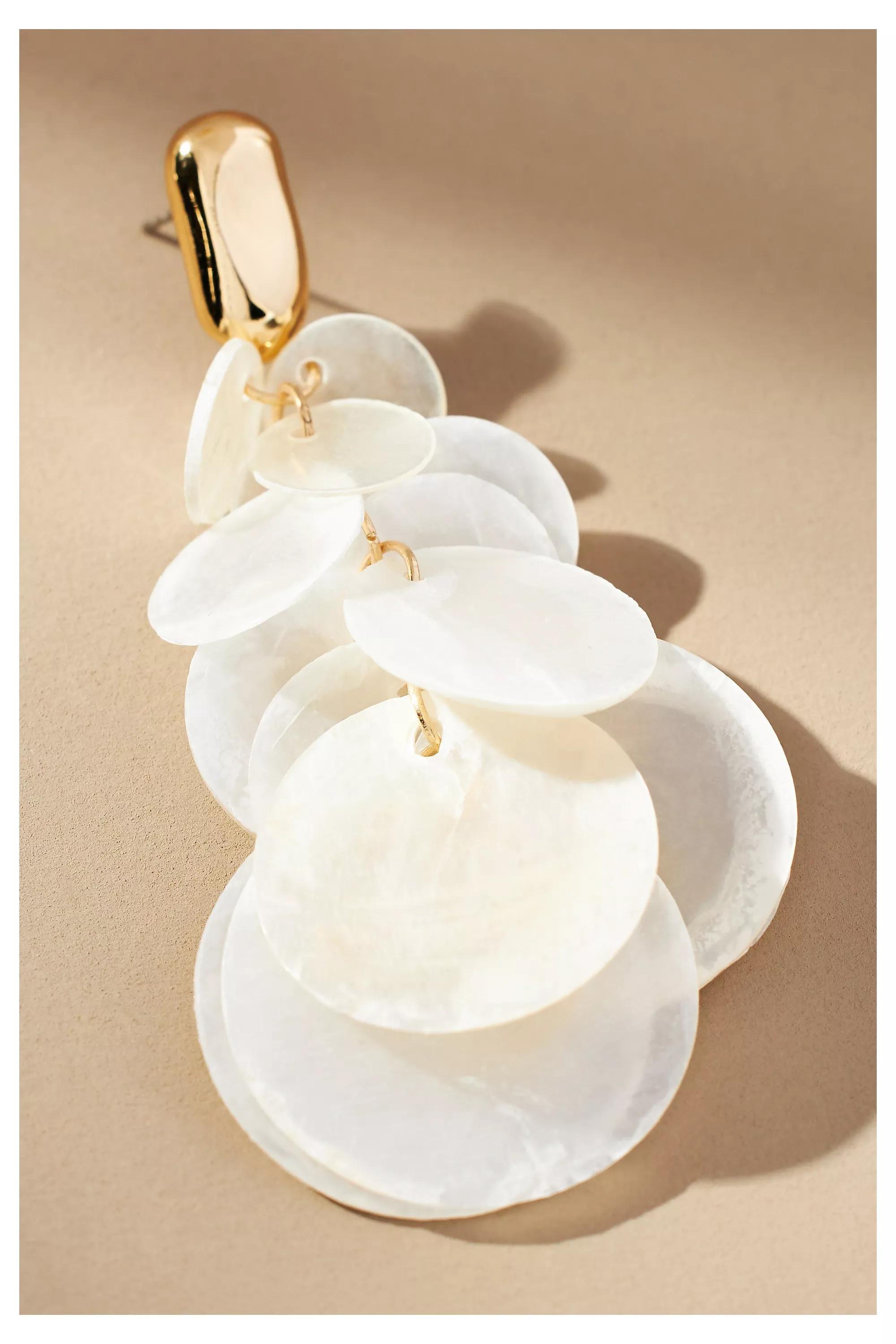 Shell Disc Drop Earrings, White, A501_0010, large image number 3