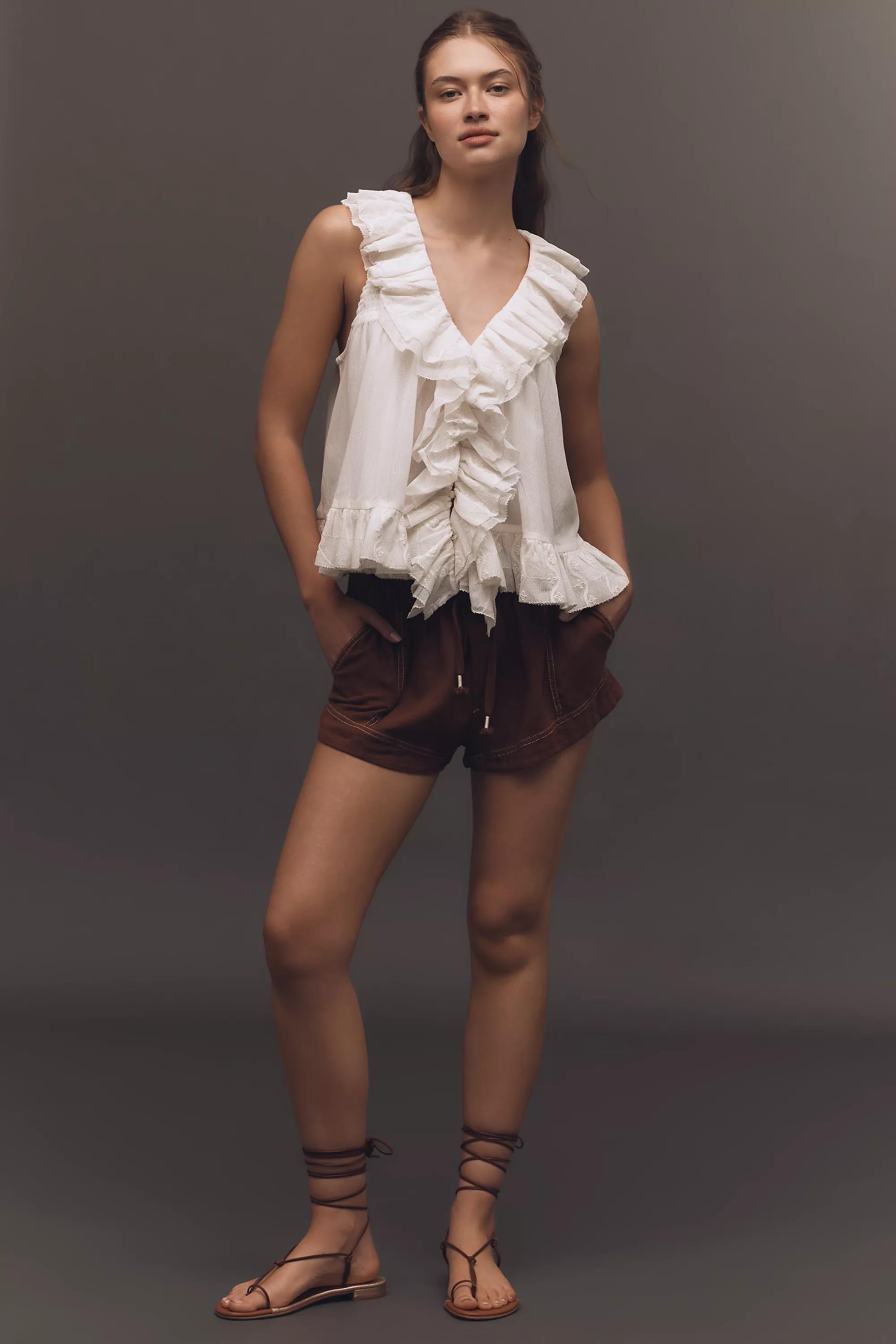 By Anthropologie Sheer Ruffle Swing Top, White, , large image number 2