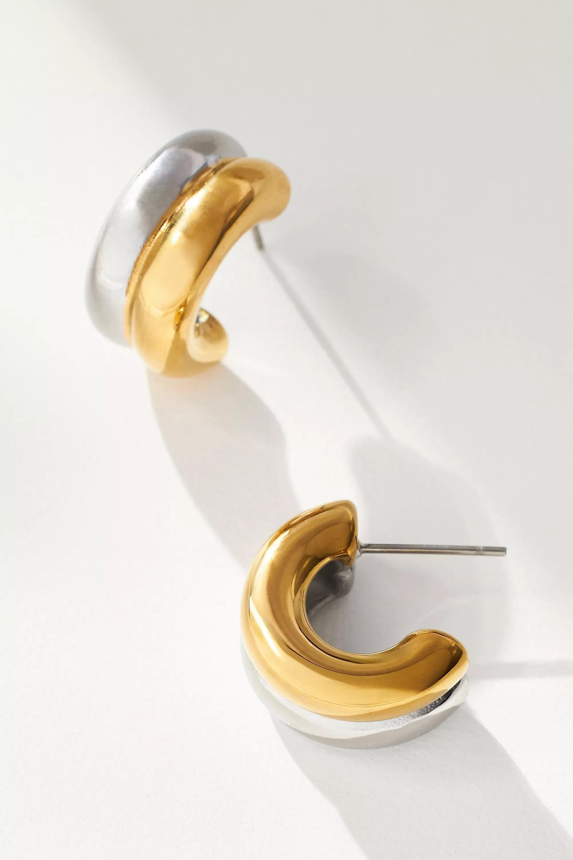 Mixed Metal Half Hoop Earrings, Gold, A501_0000, large image number 0