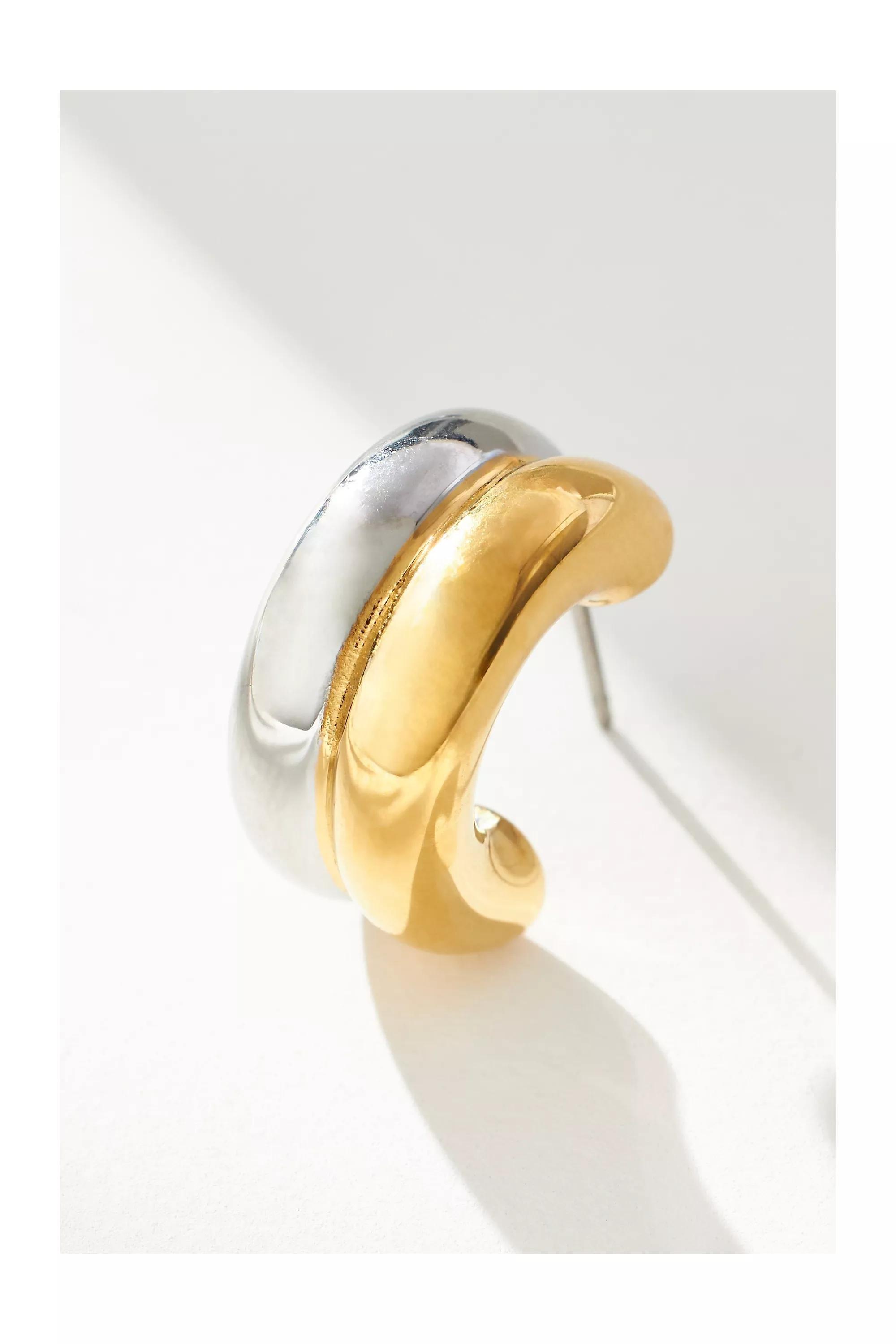 Mixed Metal Half Hoop Earrings, Gold, A501_0000, large image number 2