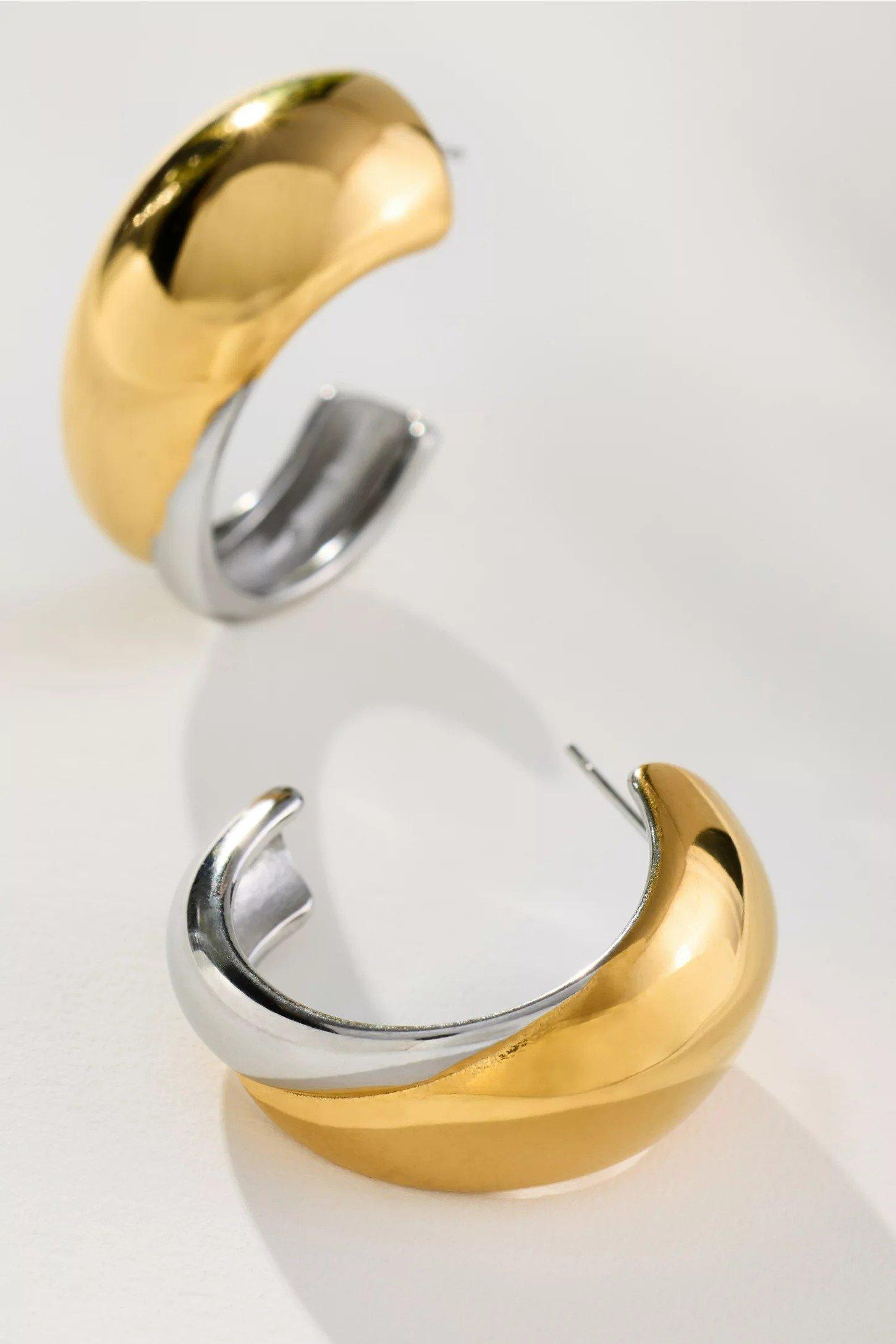 Mixed Metal Wide Hoop Earrings, Multicolour, A501_0000, medium