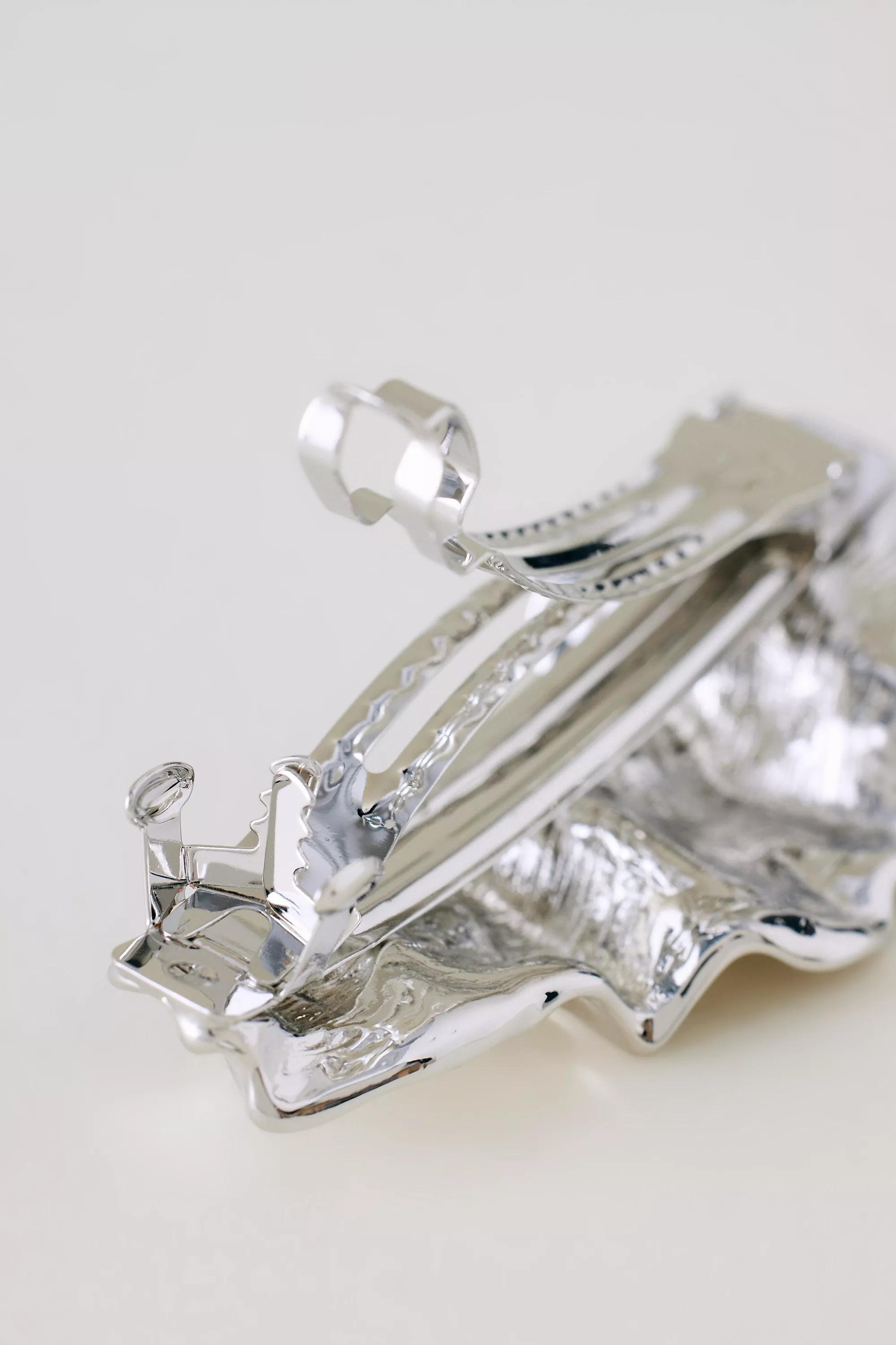 Structured Metal Barrette Hair Clip, Silver, A501_0007, large image number 3