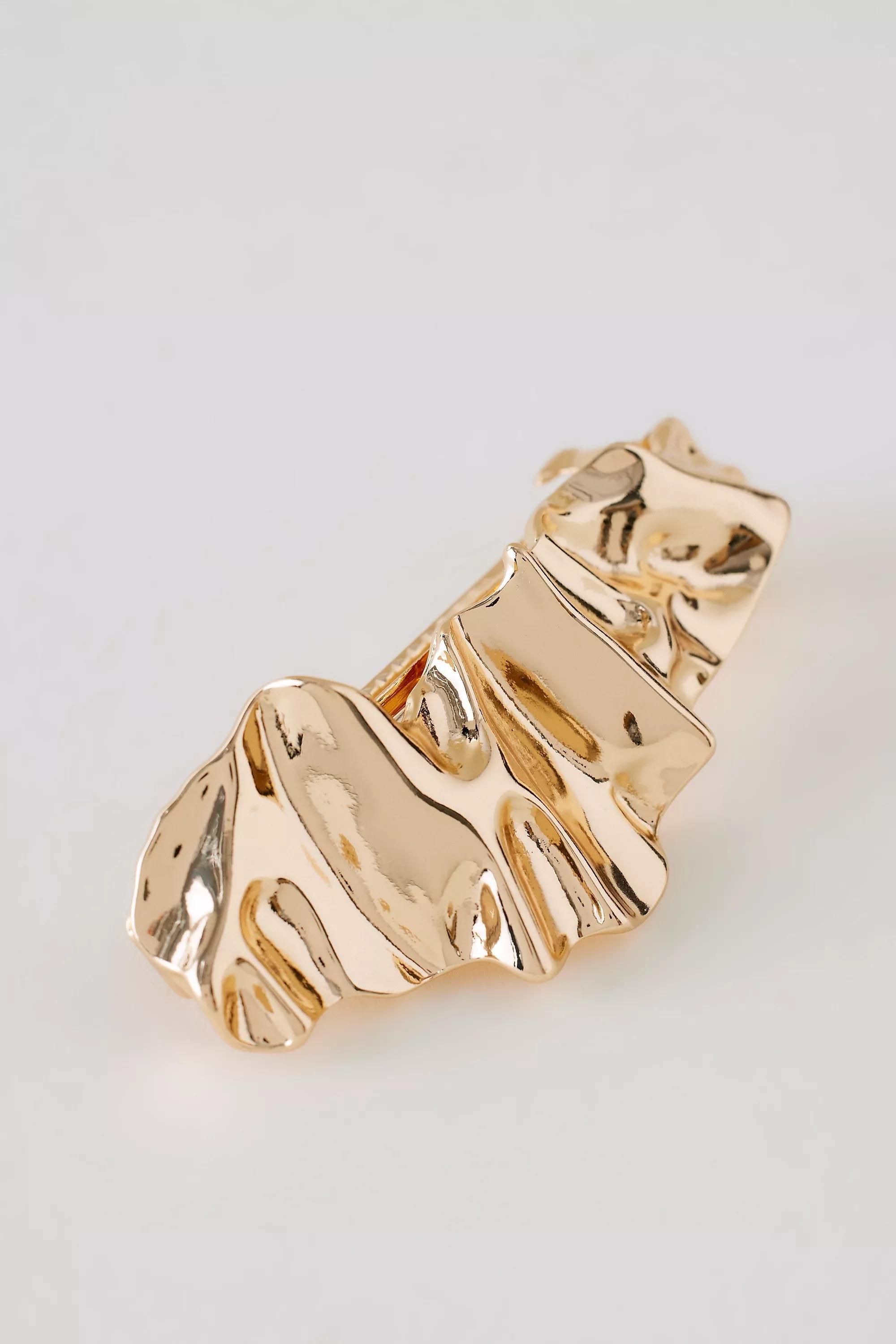 Structured Metal Barrette Hair Clip, Gold, A501_0070, large image number 0