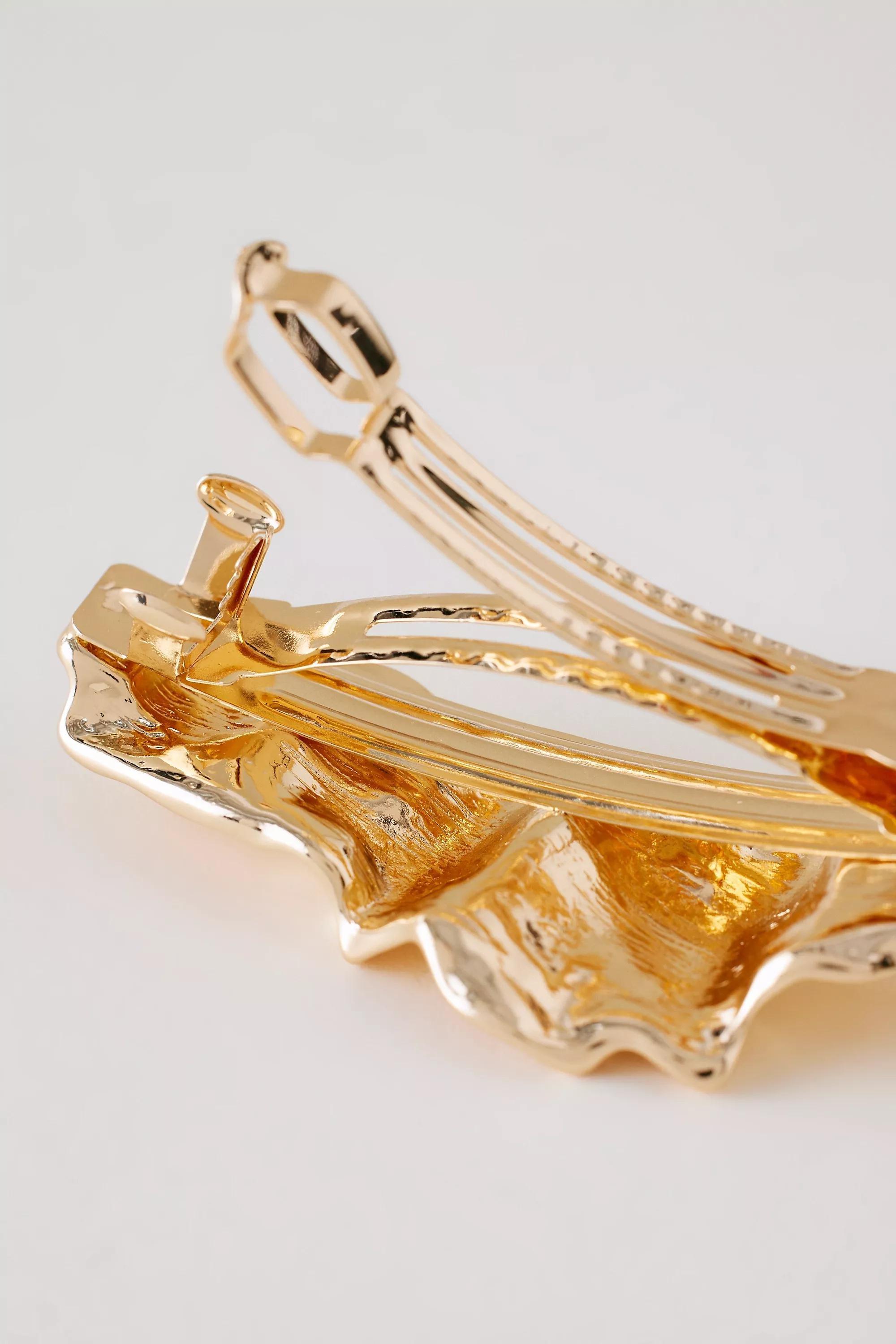 Structured Metal Barrette Hair Clip, Gold, A501_0070, large image number 3