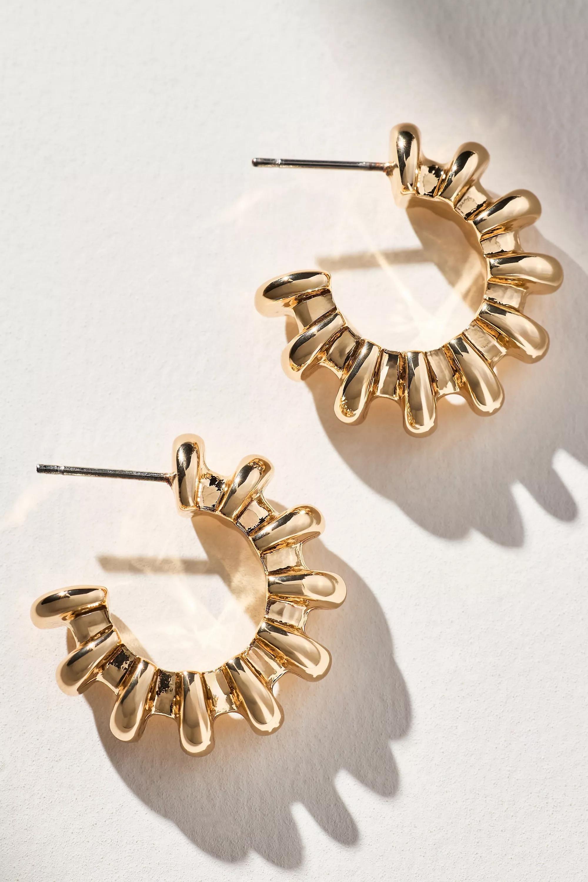 Ribbed Metal Small Hoop Earrings, Gold, A501_0070, large image number 0