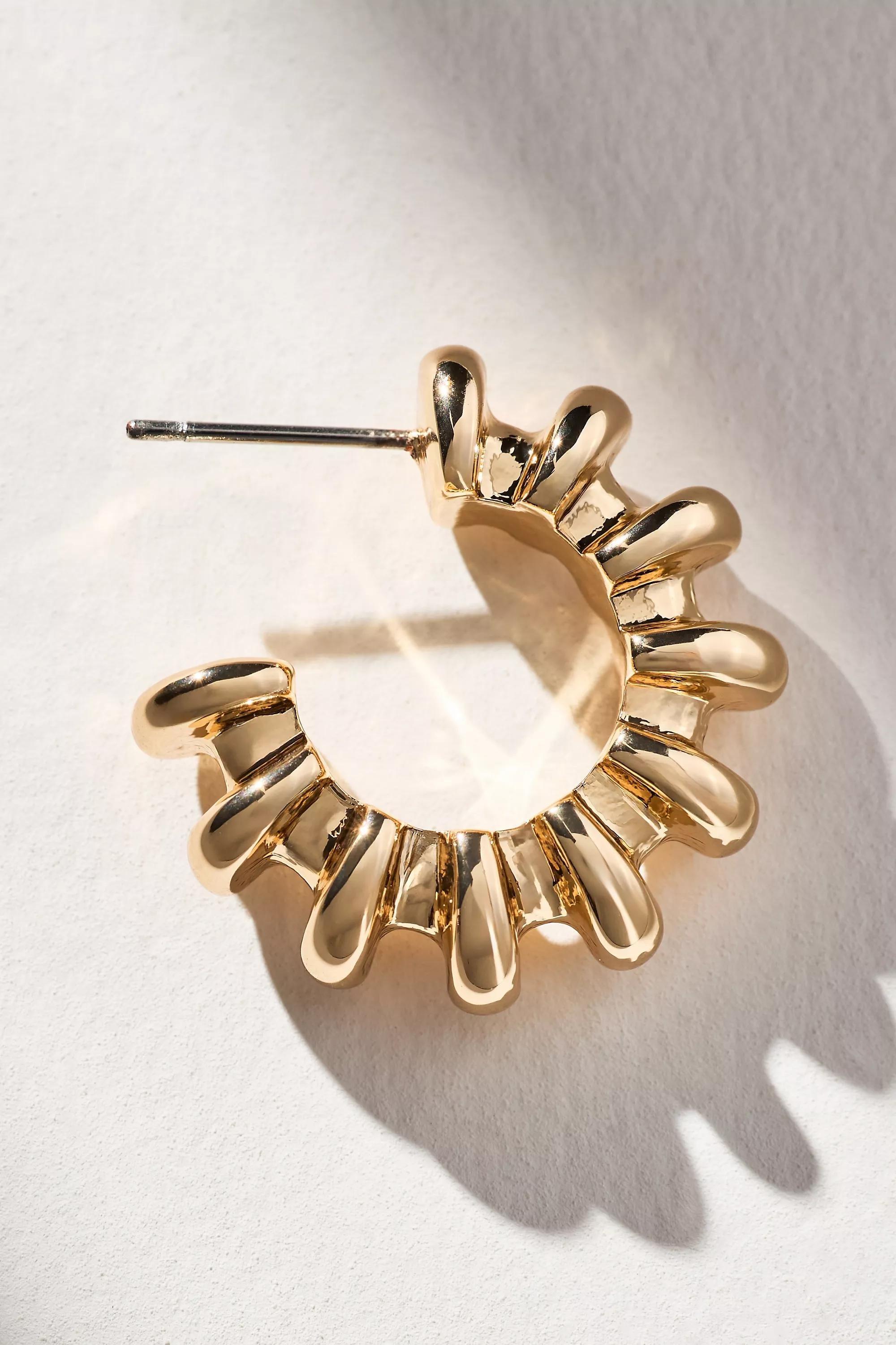 Ribbed Metal Small Hoop Earrings, Gold, A501_0070, large image number 3