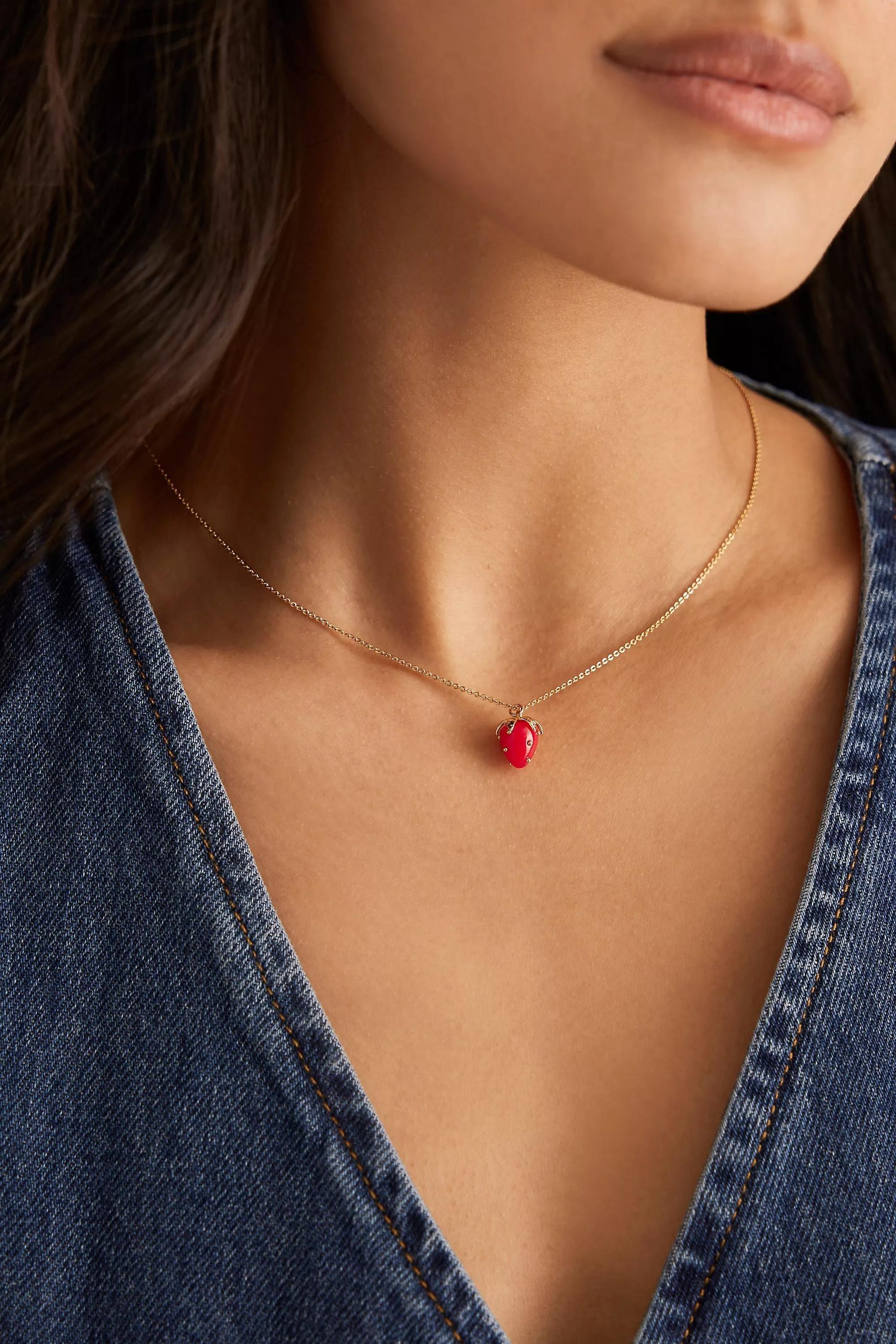 Strawberry Pendant Necklace, Red, A501_0060, large image number 0