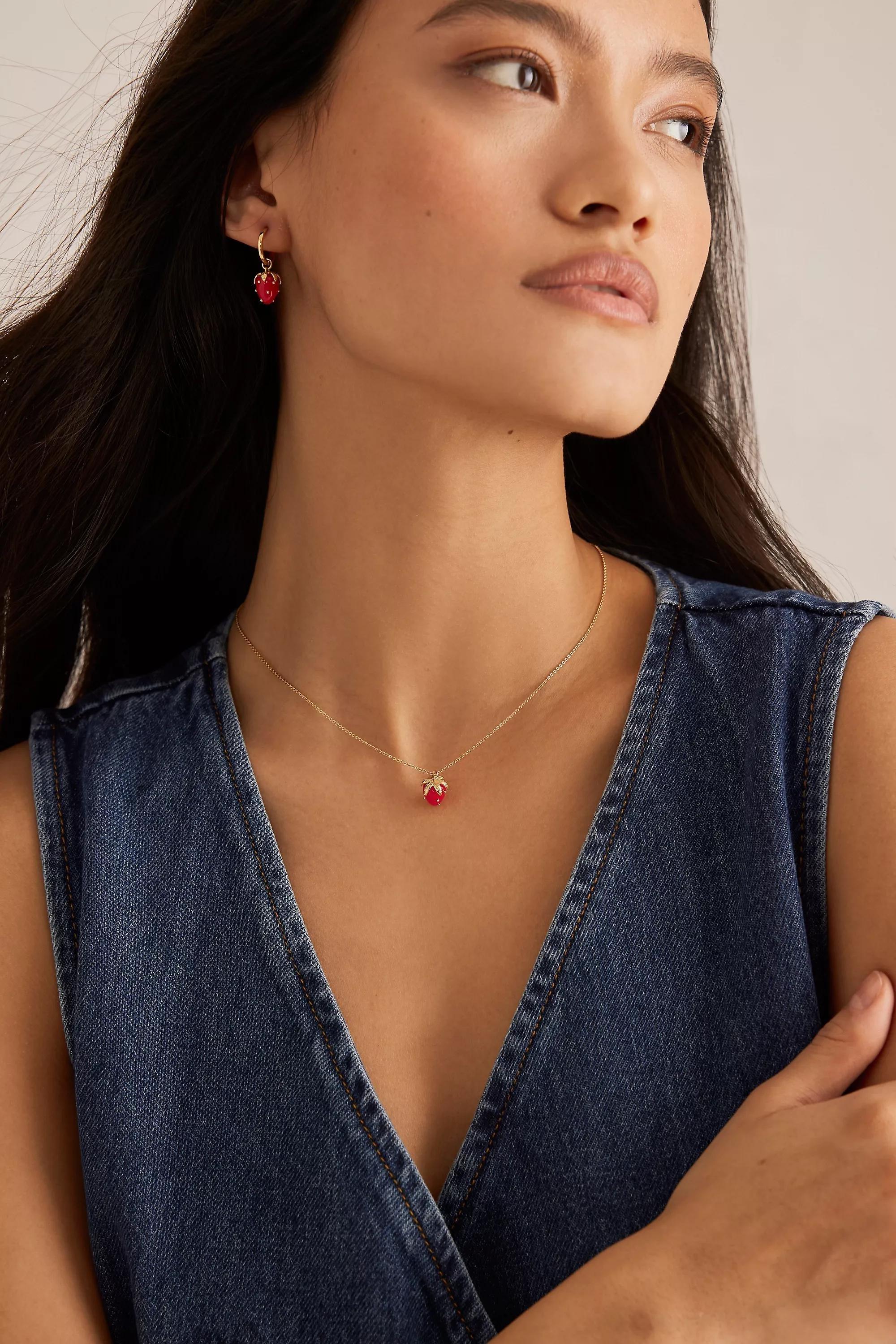 Strawberry Pendant Necklace, Red, A501_0060, large image number 1