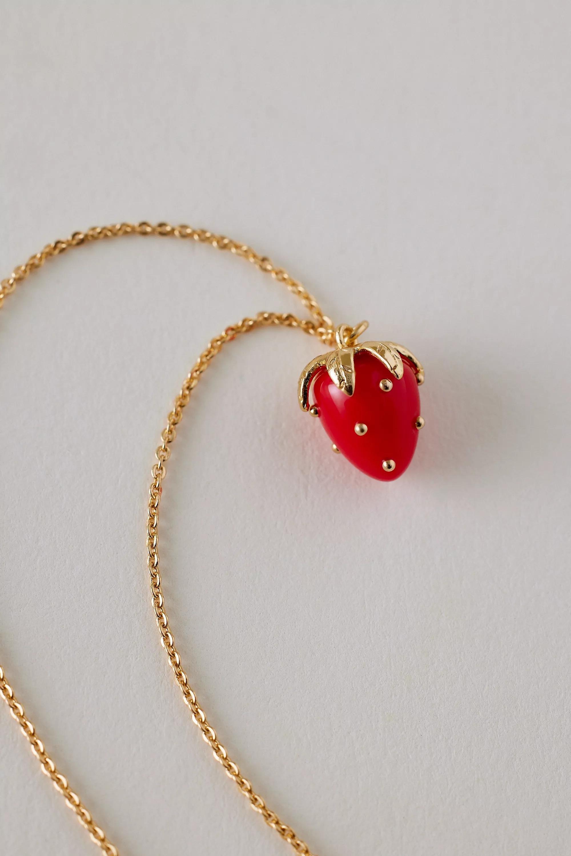Strawberry Pendant Necklace, Red, A501_0060, large image number 2