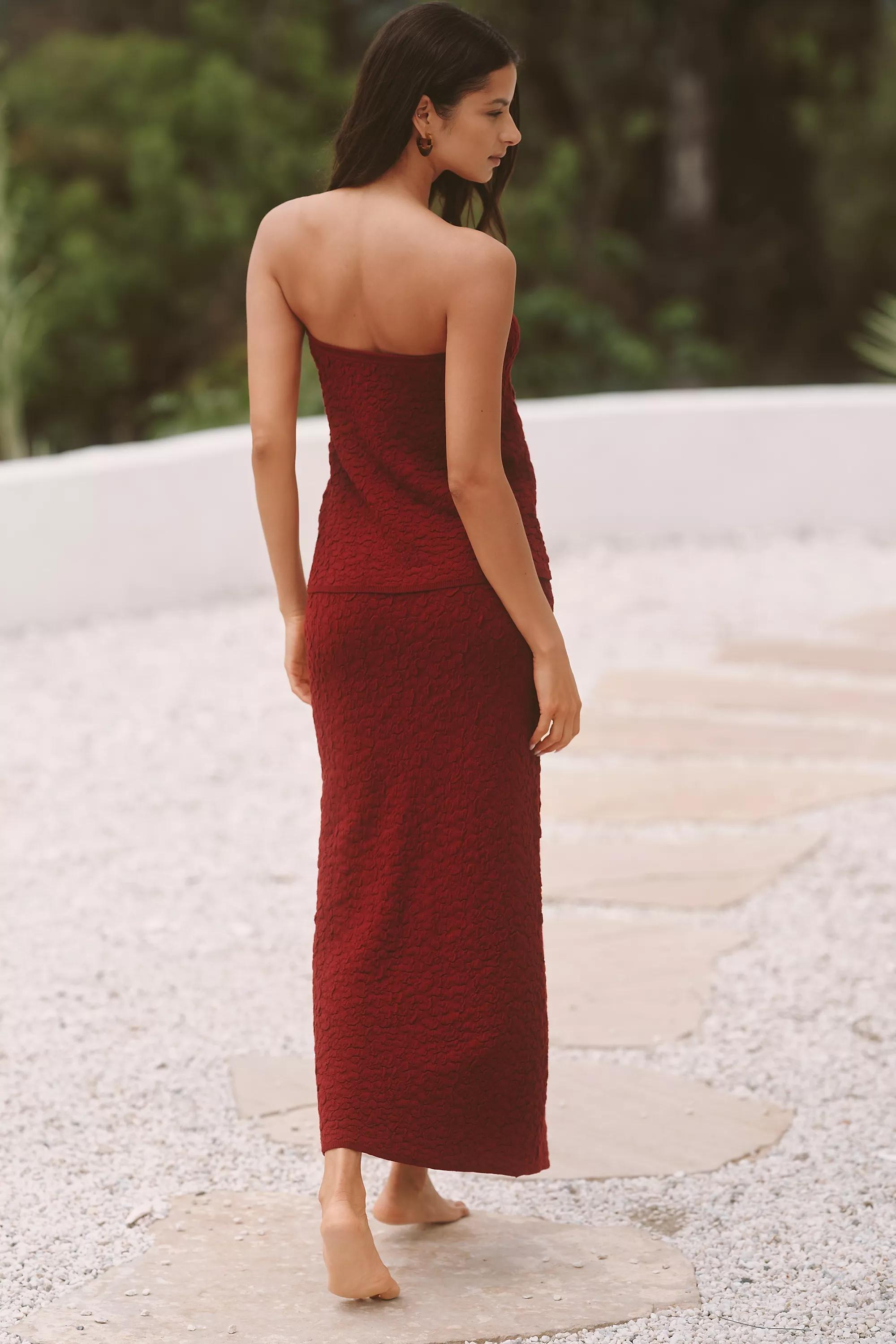 By Celandine Puckered Side-Slit Maxi Skirt, Red, A501_0260, large image number 2