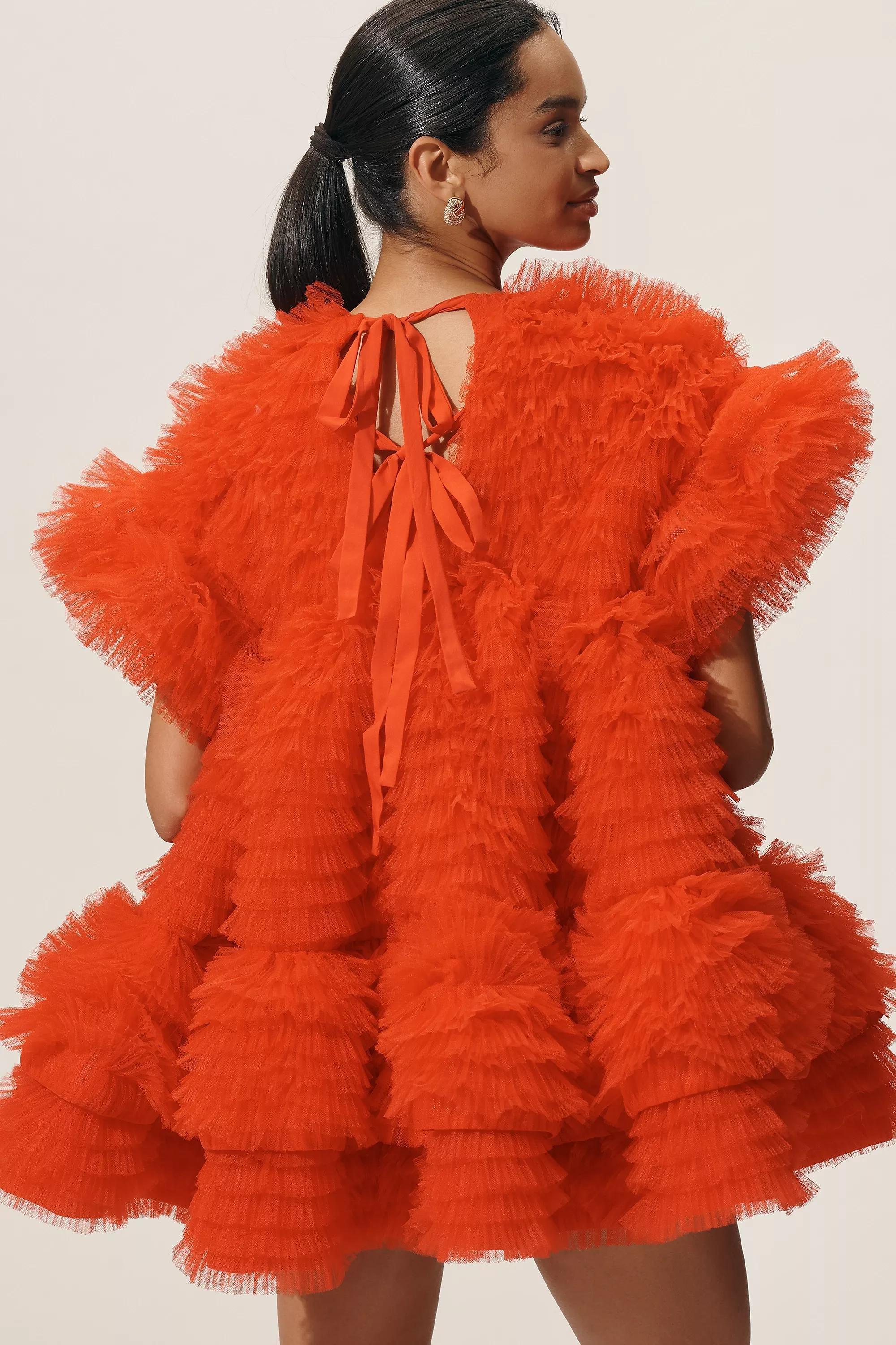 Ruffle Swing Mini Dress, Red, A501_0060, large image number 0