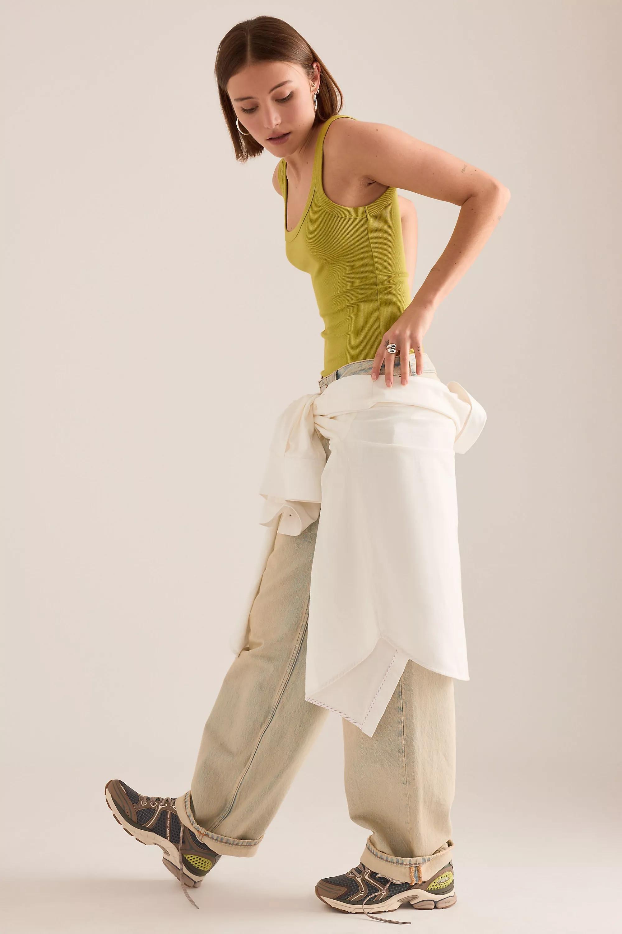 By Anthropologie Ribbed Scoop Tank Top, Green, A501_0030, large image number 3