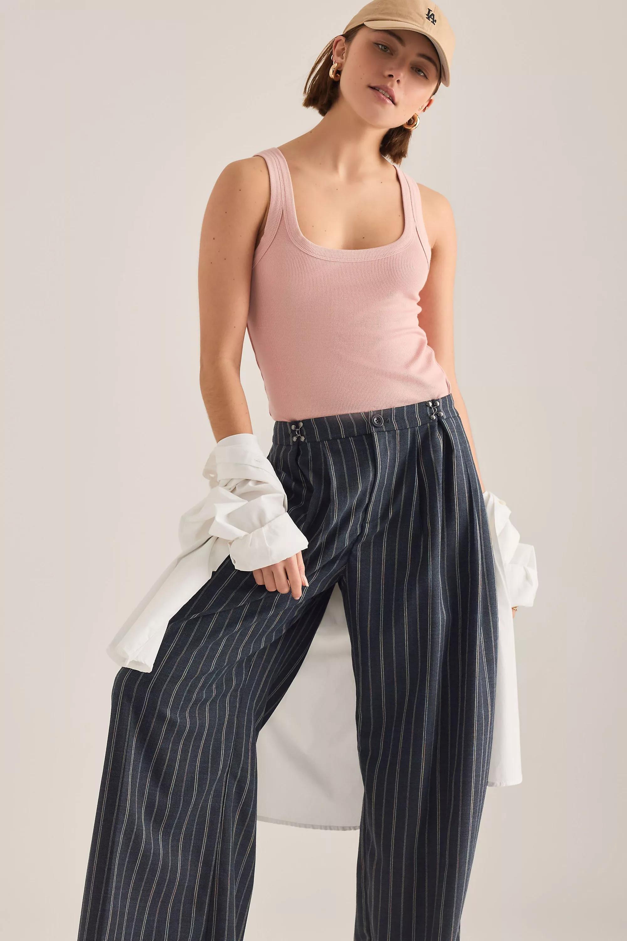 By Anthropologie Ribbed Scoop Tank Top, Pink, A501_0066, medium