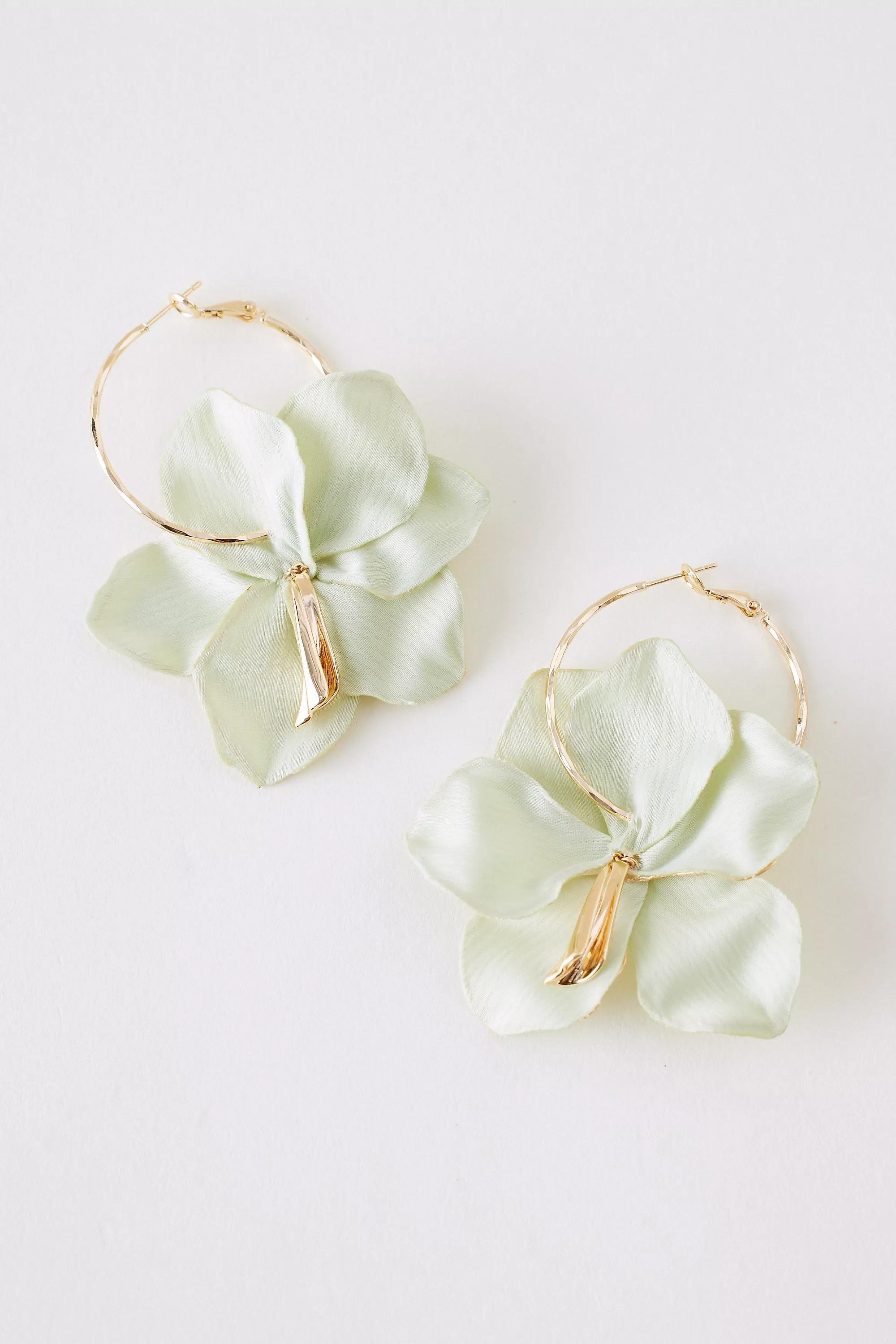 Oversized Flower Drop Hoop Earrings, Green, A501_0030, large image number 0