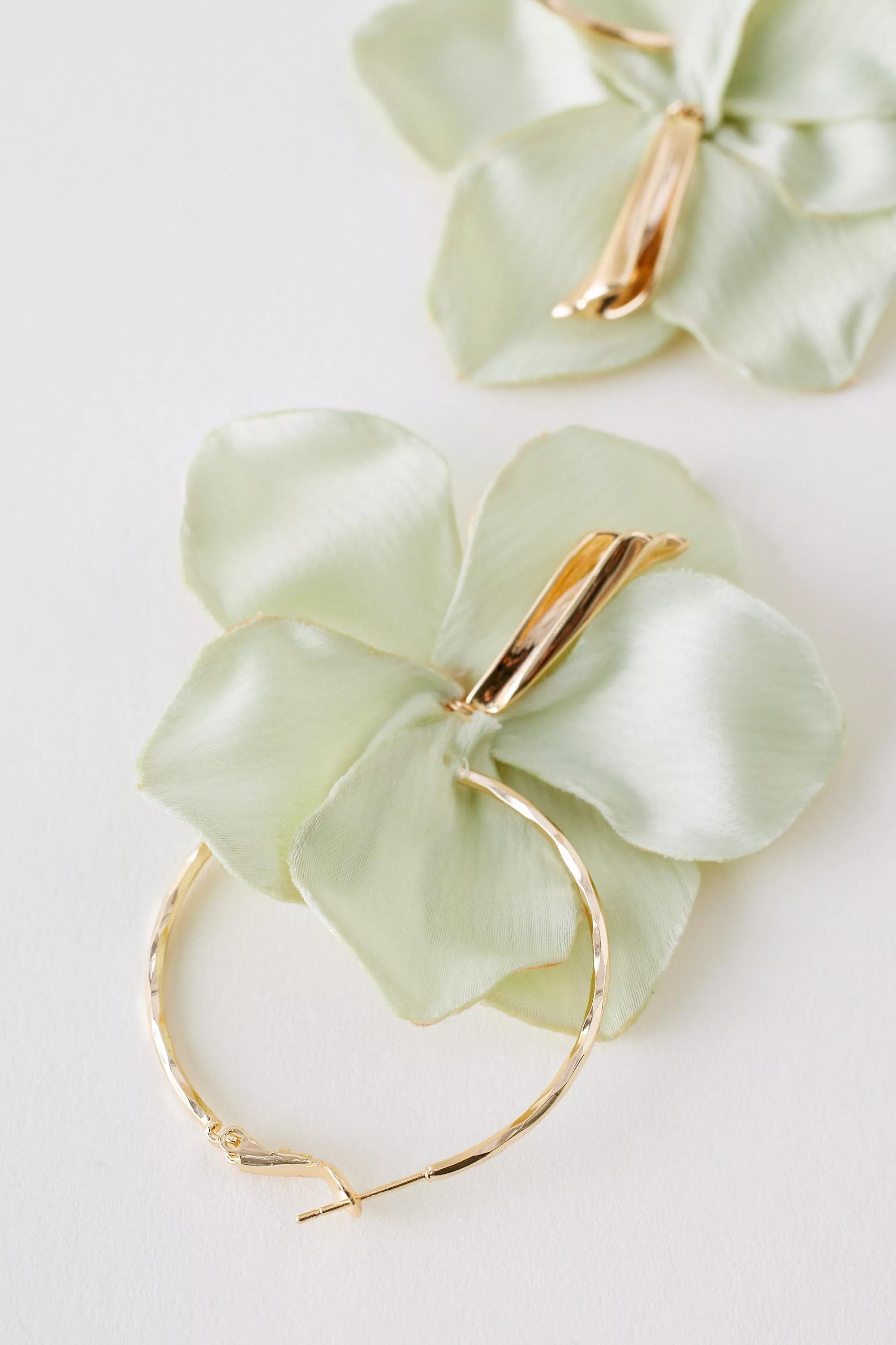 Oversized Flower Drop Hoop Earrings, Green, A501_0030, large image number 1