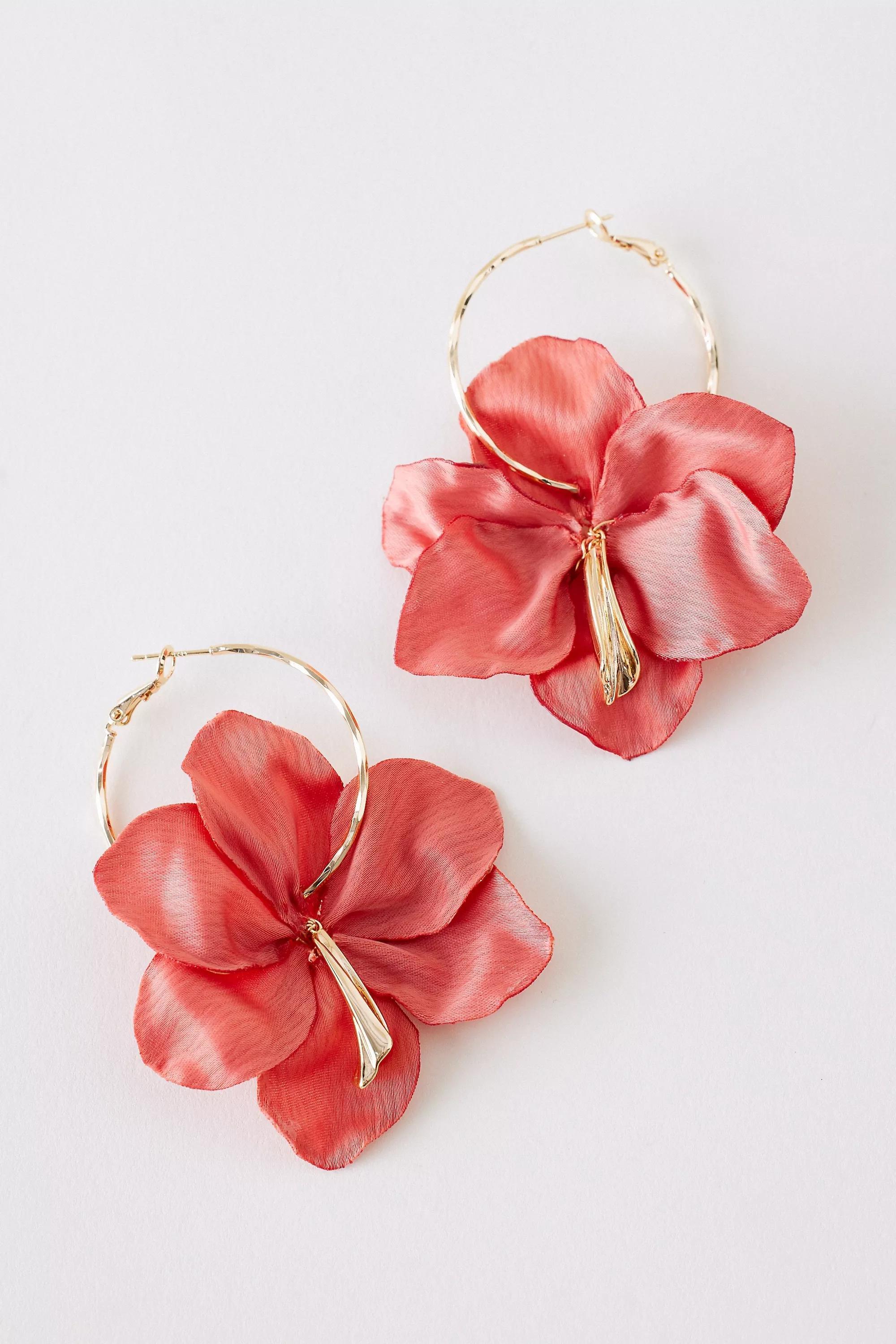 Oversized Flower Drop Hoop Earrings, Pink, A501_0066, large image number 1
