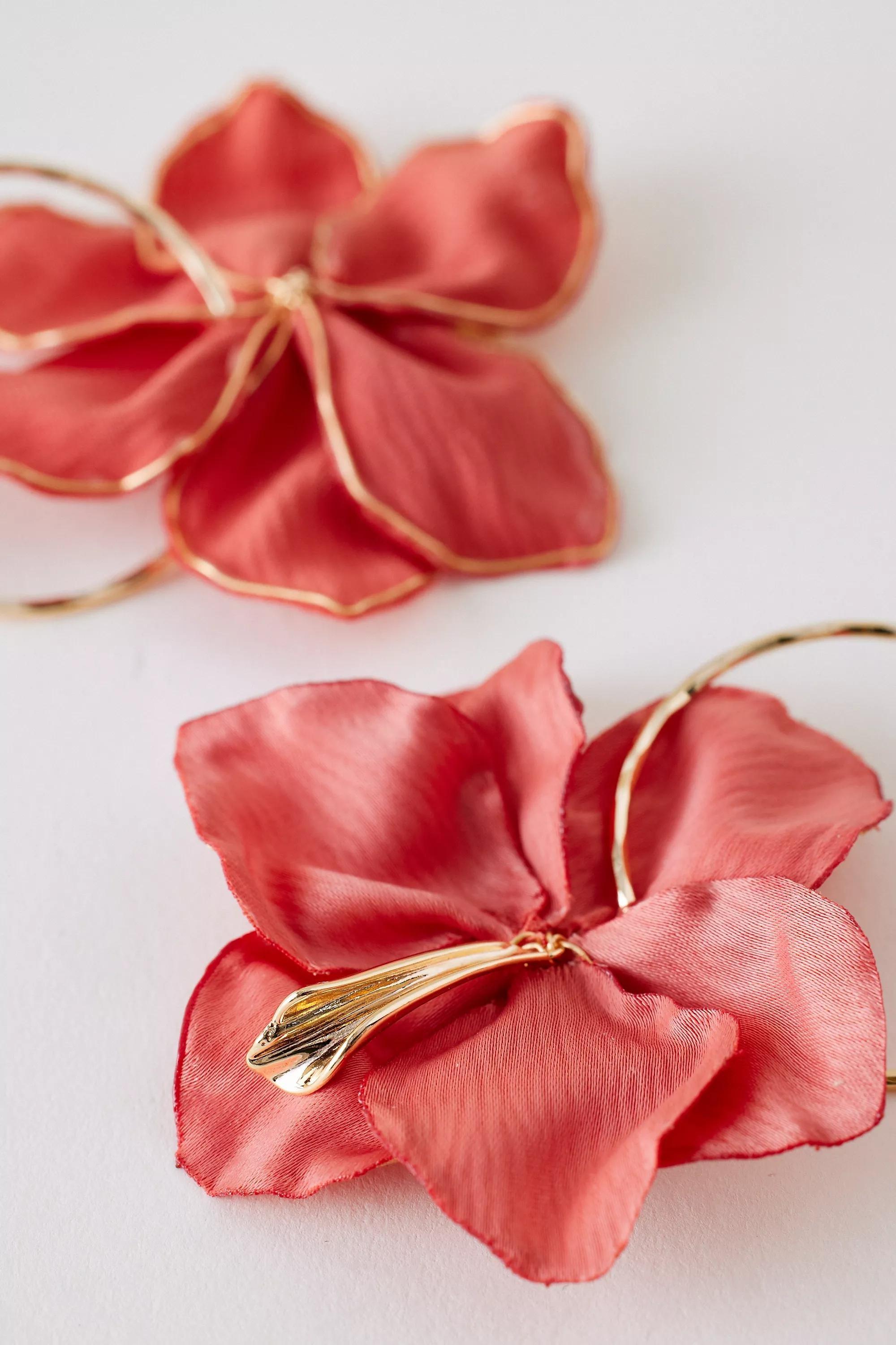 Oversized Flower Drop Hoop Earrings, Pink, A501_0066, large image number 2