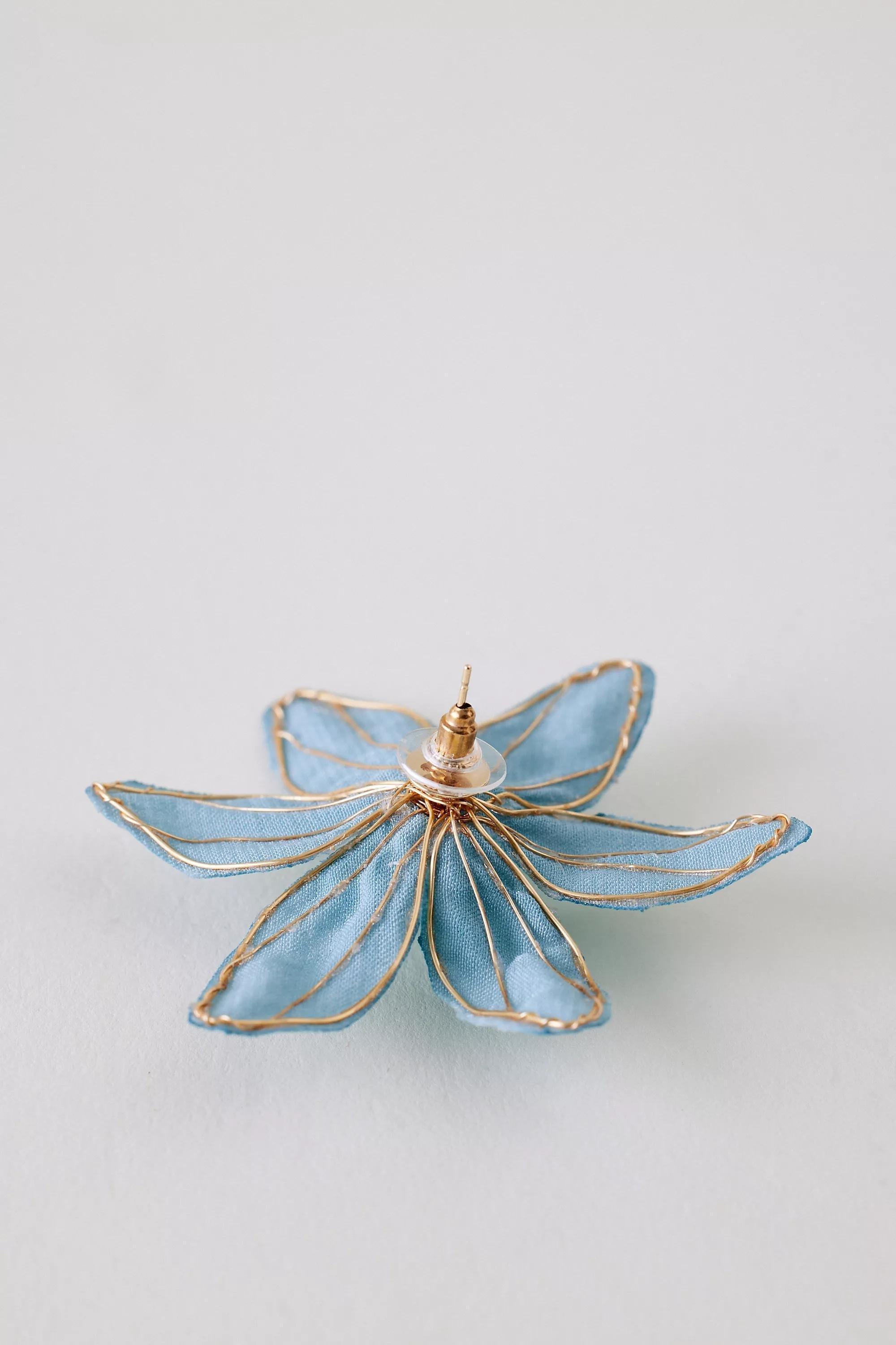 Oversized Flower Post Earrings, Blue, A501_0040, large image number 2