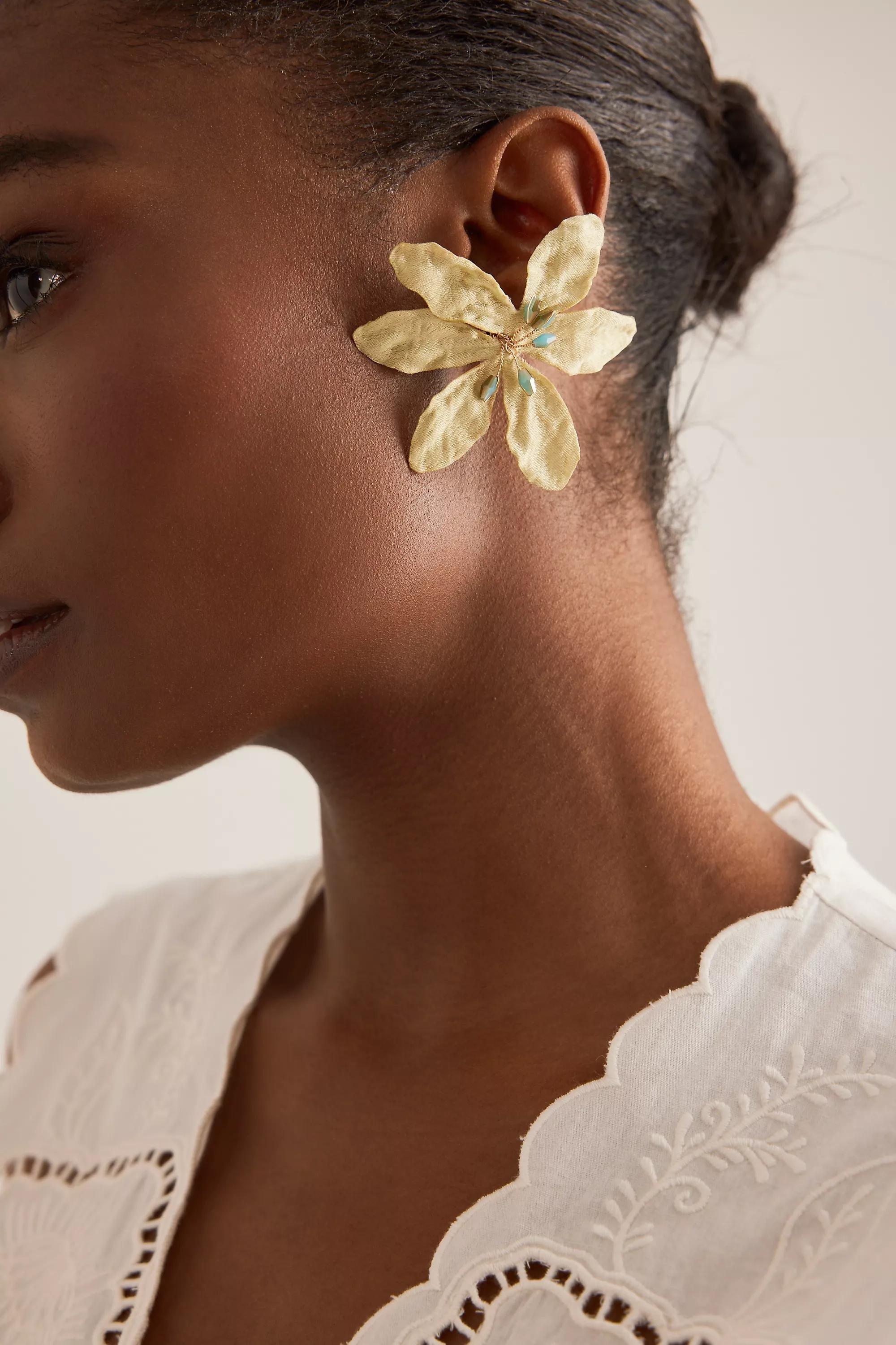 Oversized Flower Post Earrings, Yellow, A501_0072, large image number 0