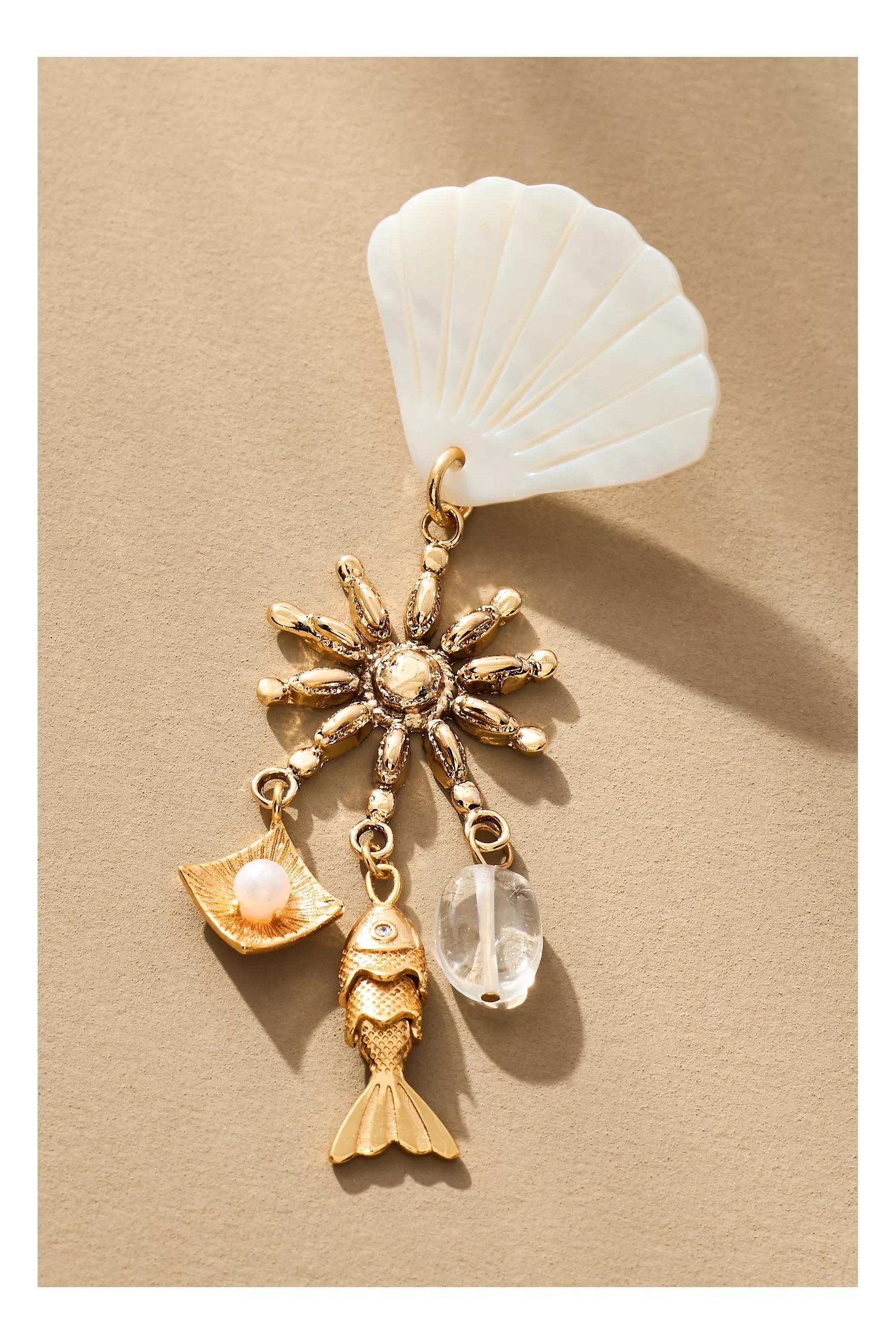GOLD Shell Charm Drop Earrings, A501_0070, large image number 3