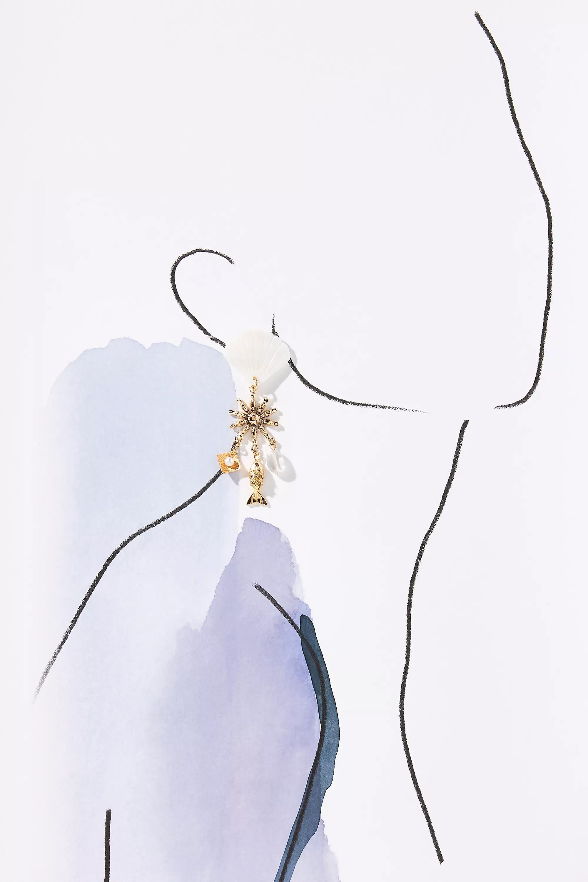 GOLD Shell Charm Drop Earrings, A501_0070, large image number 4