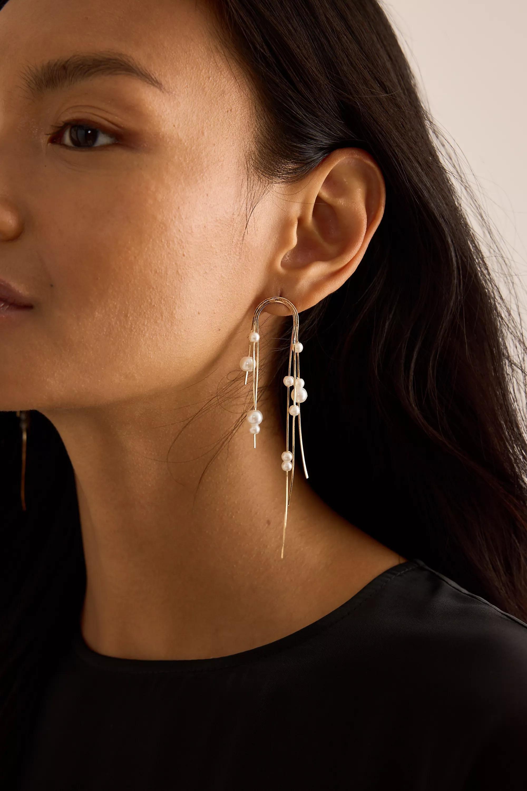 Rounded Drop Earrings, Pearl, A501_0017, large image number 1