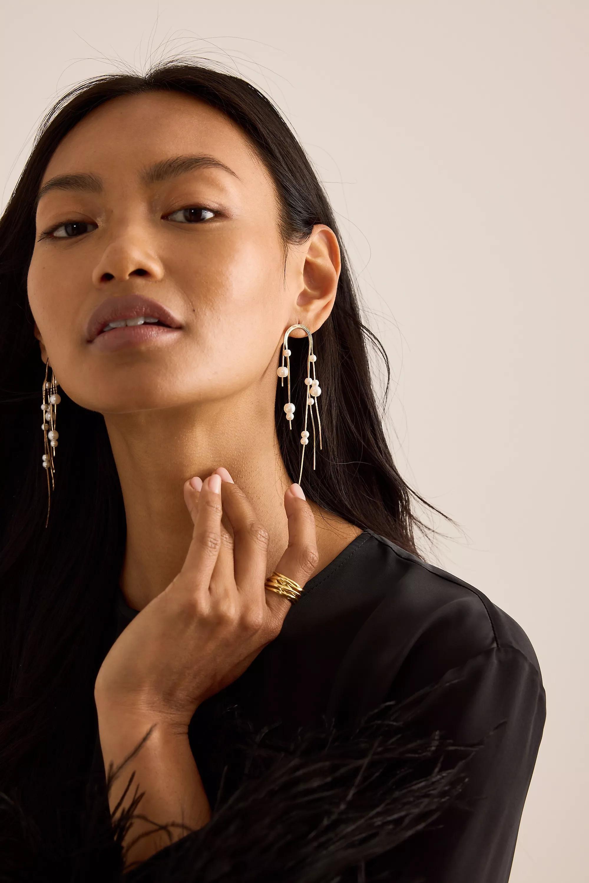 Rounded Drop Earrings, Pearl, A501_0017, large image number 3