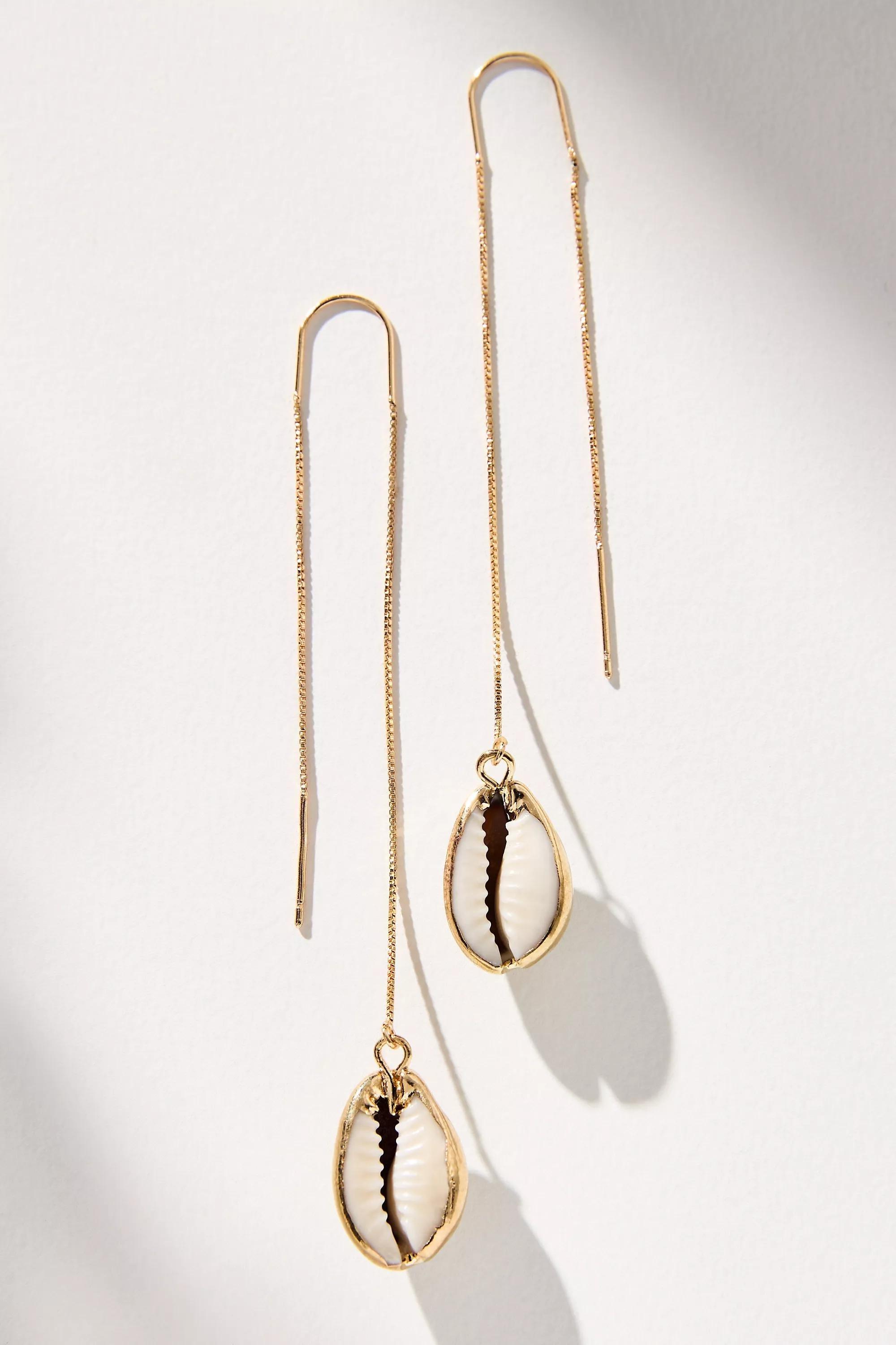 GOLD Gold-Plated Shell Drop Threader Earrings, A501_0070, large image number 0