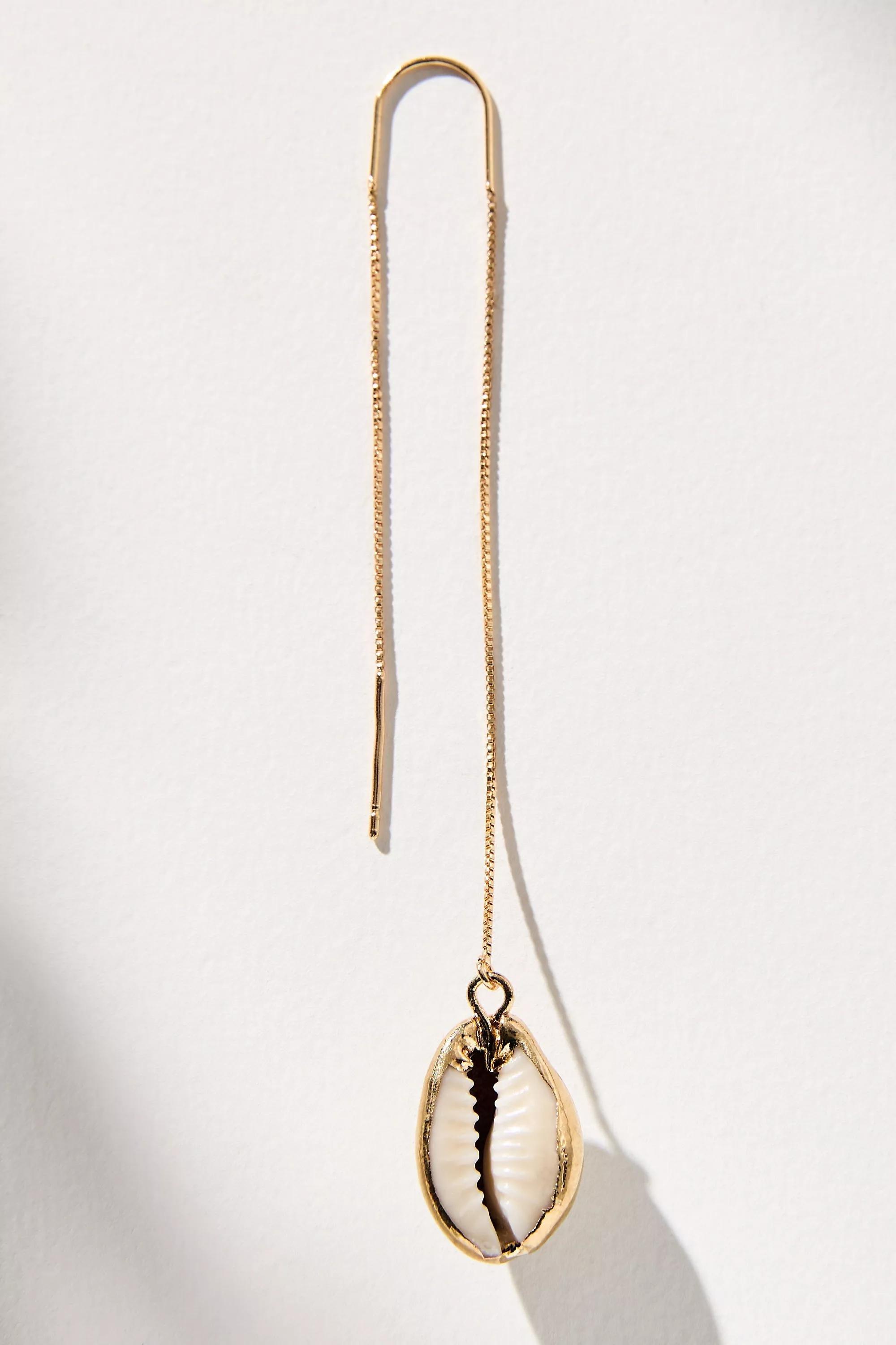 GOLD Gold-Plated Shell Drop Threader Earrings, A501_0070, large image number 2