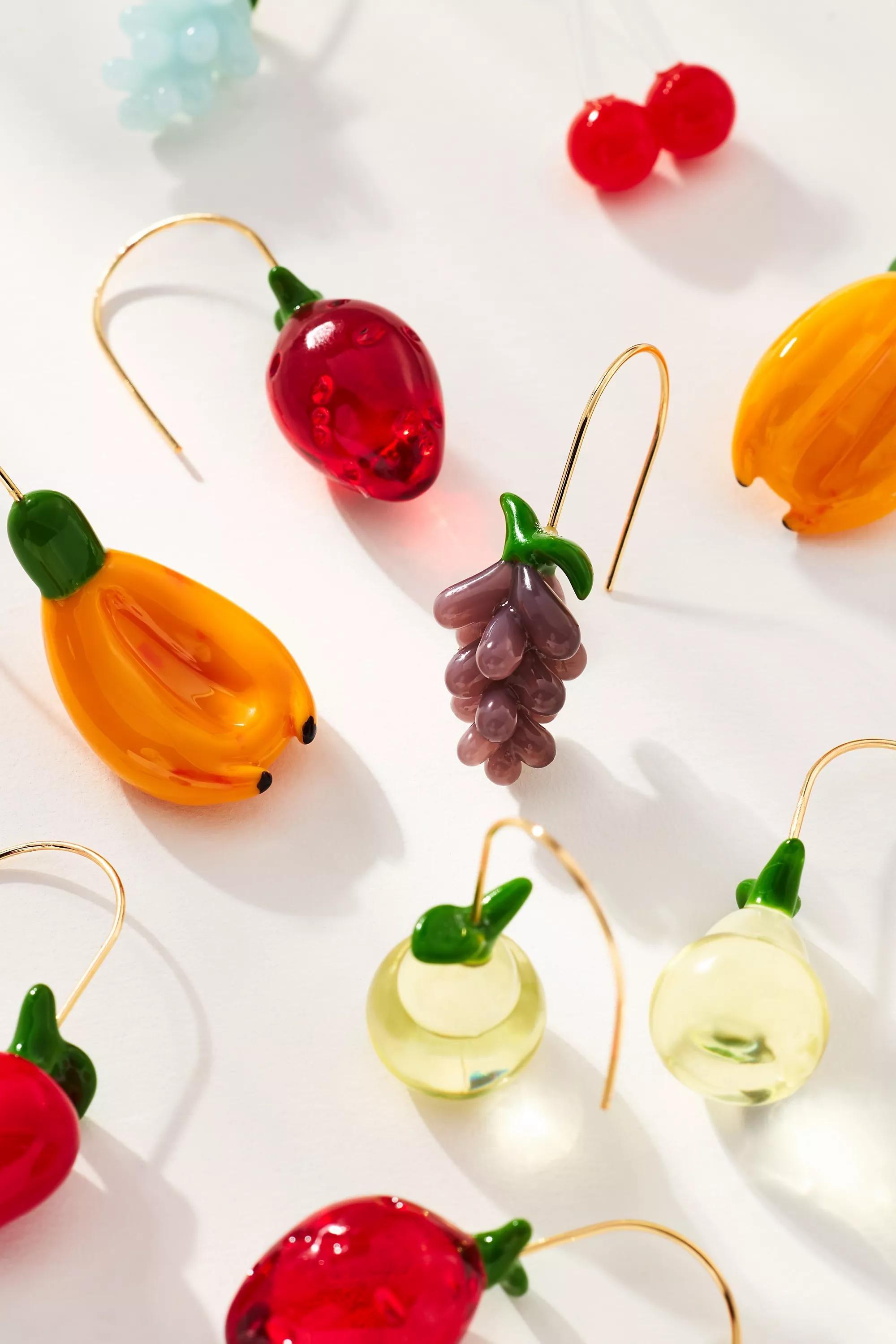 Fruit Icon Glass Drop Earrings, Blue, A501_0040, large image number 3