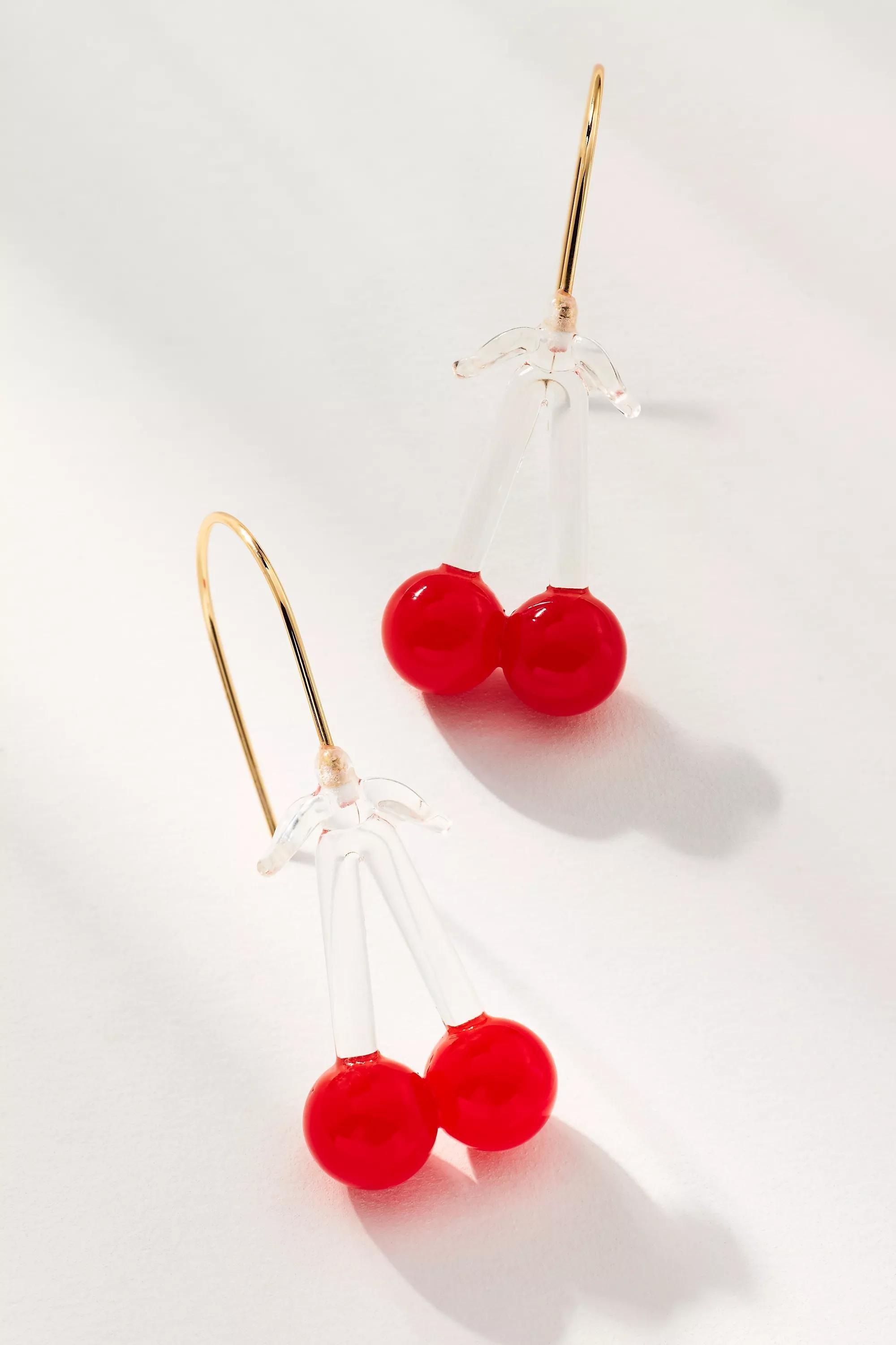 Fruit Icon Glass Drop Earrings, Red, A501_0063, large image number 1